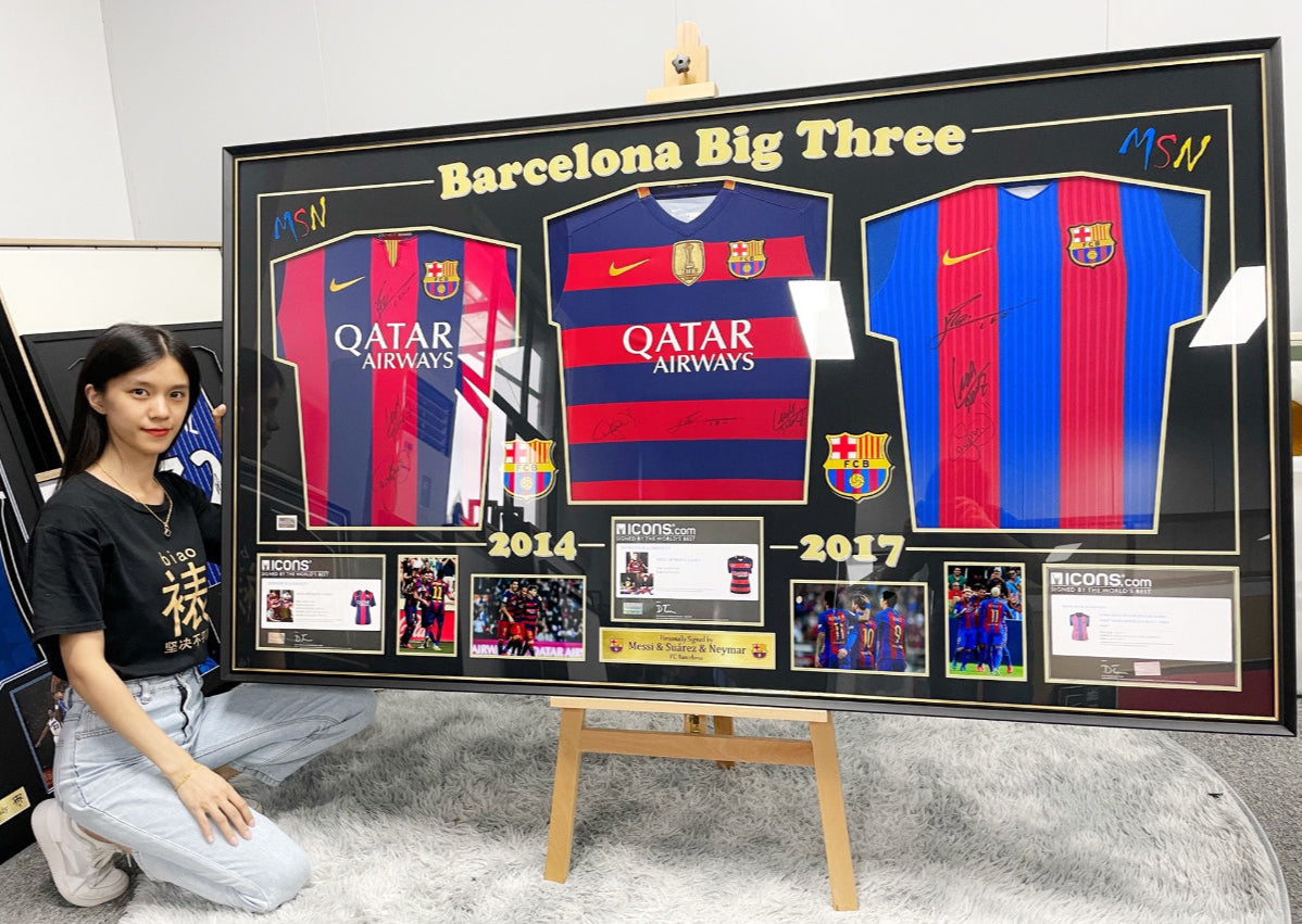 FC Barcelona Autographed Jersey with Personalized Custom Design Framed 000016