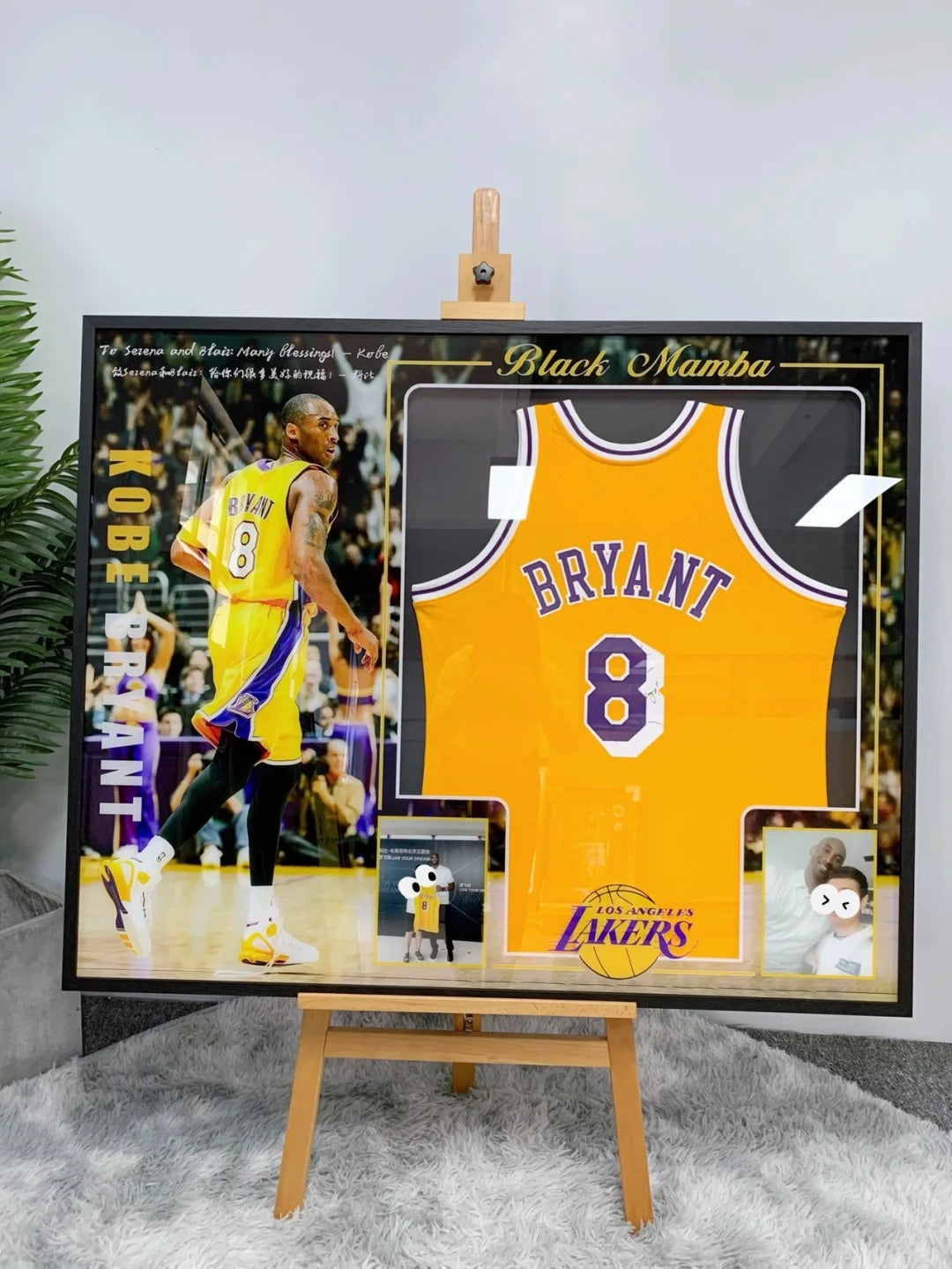 Los Angeles Lakers Kobe Bryant Autographed Jersey with Personalized Custom Design Framed 000039