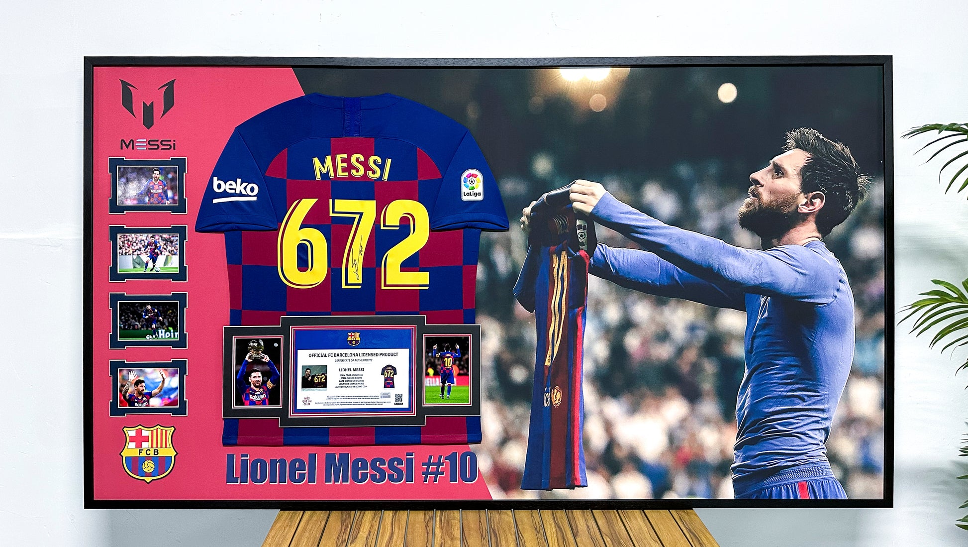 FC Barcelona Lionel Messi Autographed Jersey with Personalized Custom Design Framed 000045
