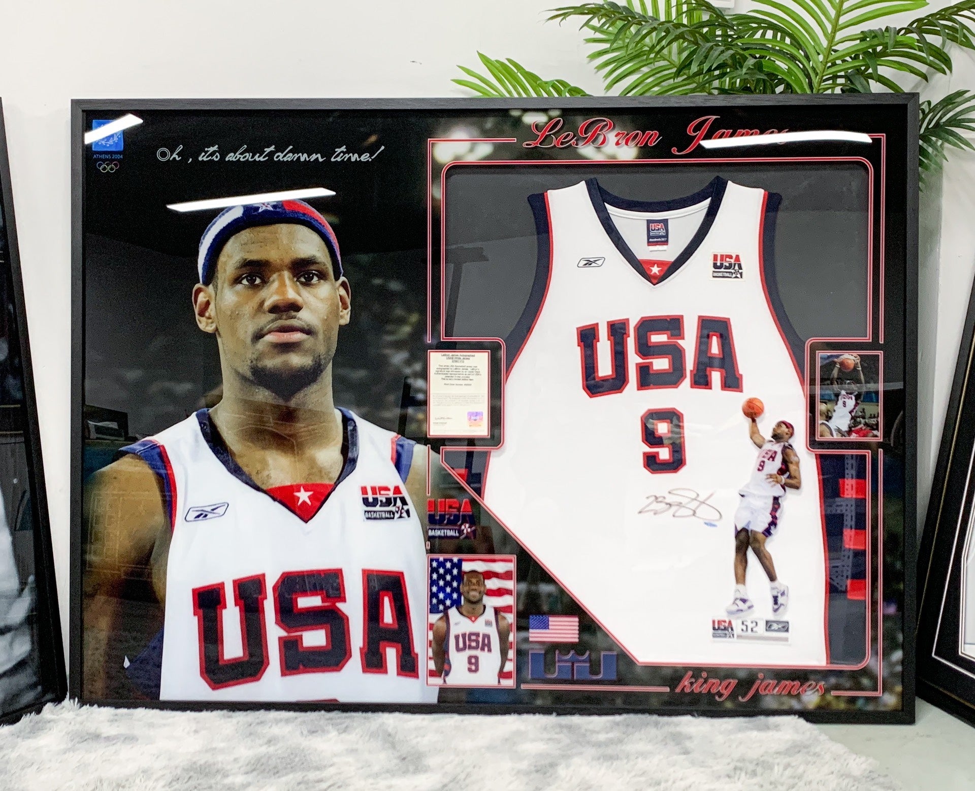 USA LeBron James Autographed Jersey with Personalized Custom Design Framed 000015