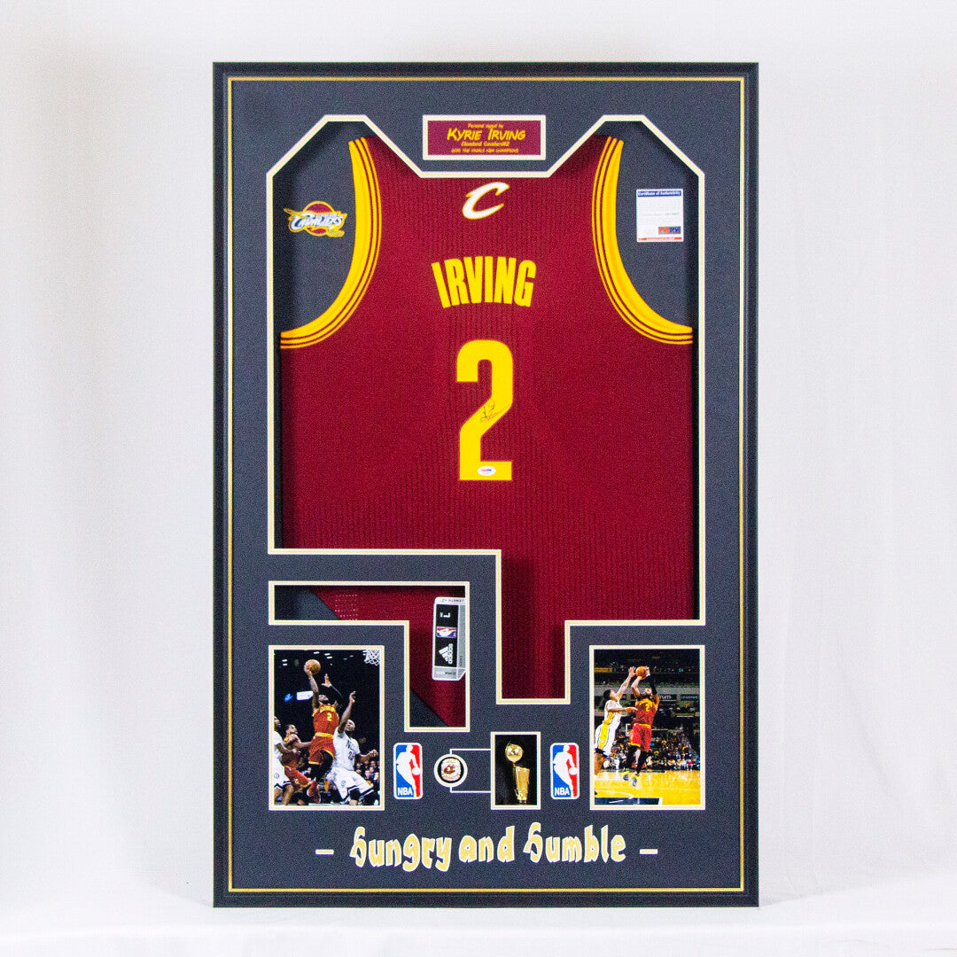 Cleveland Cavaliers Kyrie Irving Autographed Jersey with Personalized Custom Design Framed 00001