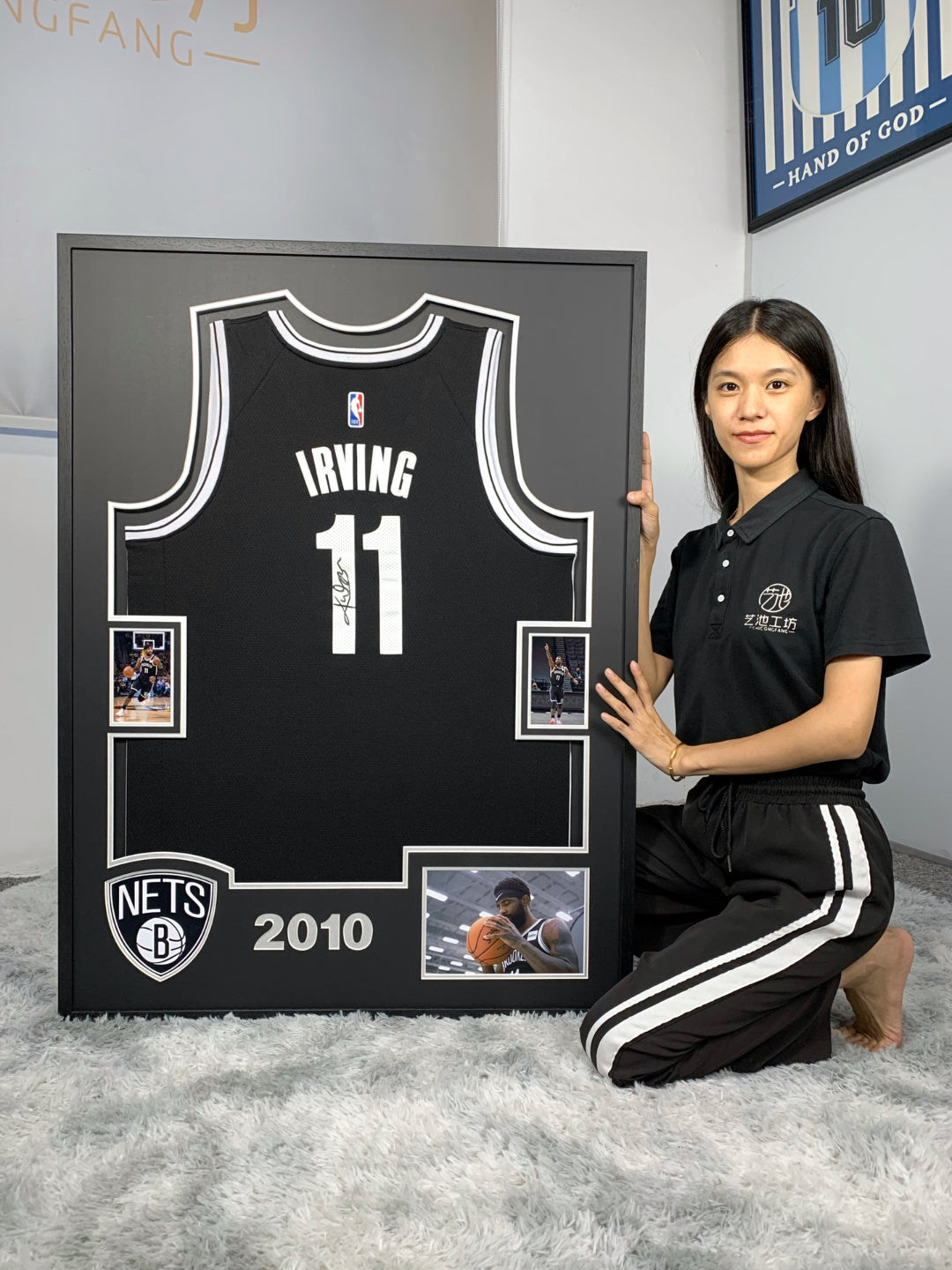 Brooklyn Nets Kyrie Irving Autographed Jersey with Personalized Custom Design Framed 00002