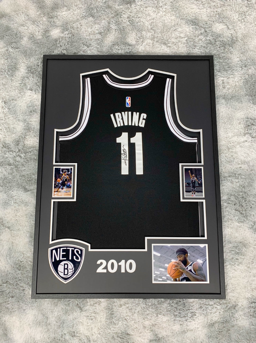 Brooklyn Nets Kyrie Irving Autographed Jersey with Personalized Custom Design Framed 00002