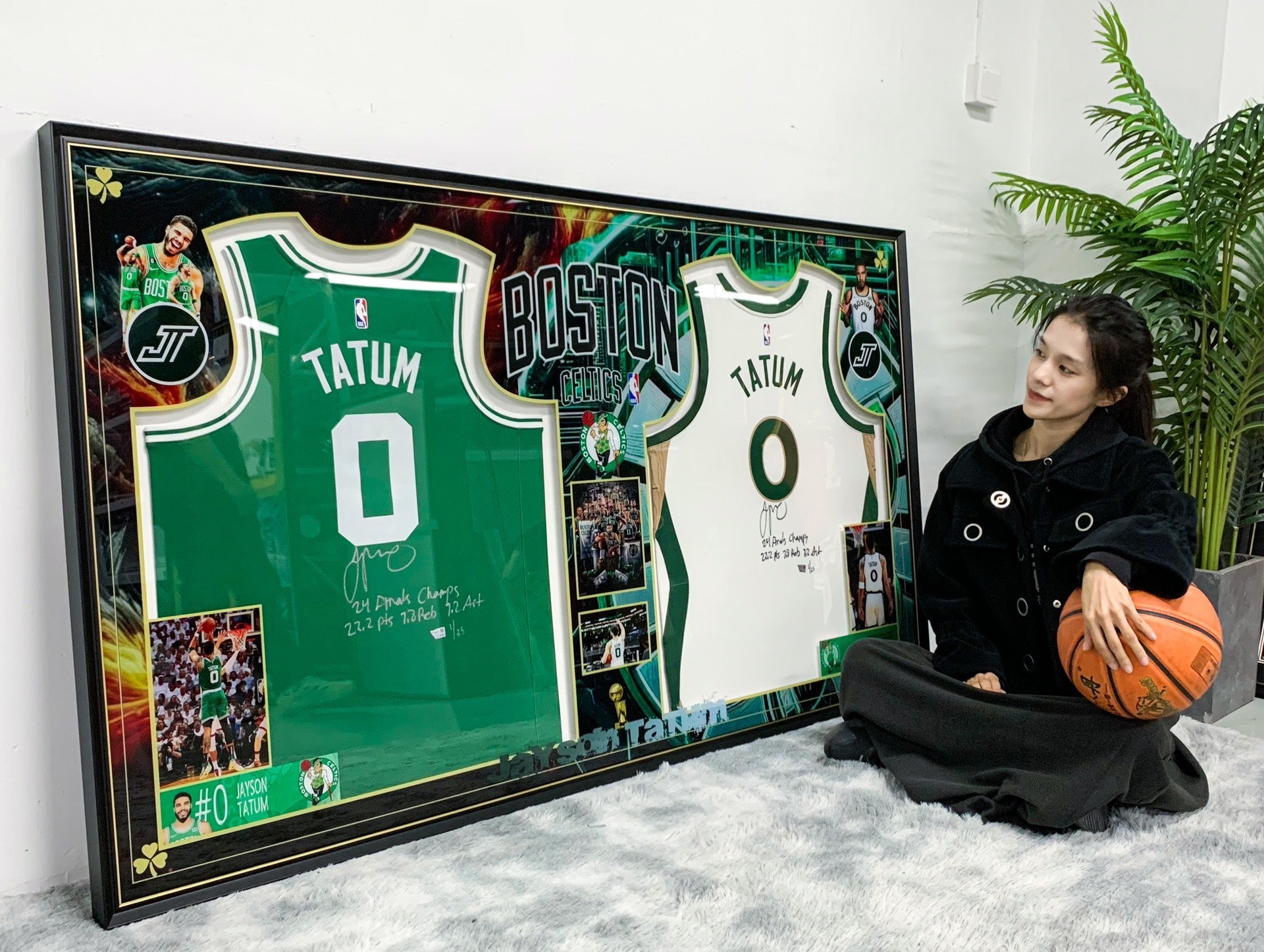 Boston Celtics Tatum Autographed Jersey with Personalized Custom Design Framed 00001