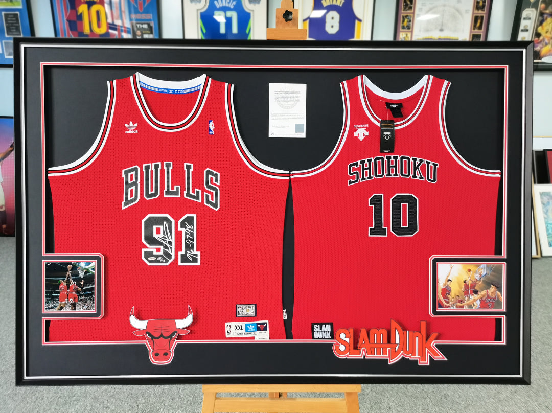 Chicago Bulls Rodman Autographed Jersey with Personalized Custom Design Framed 00008