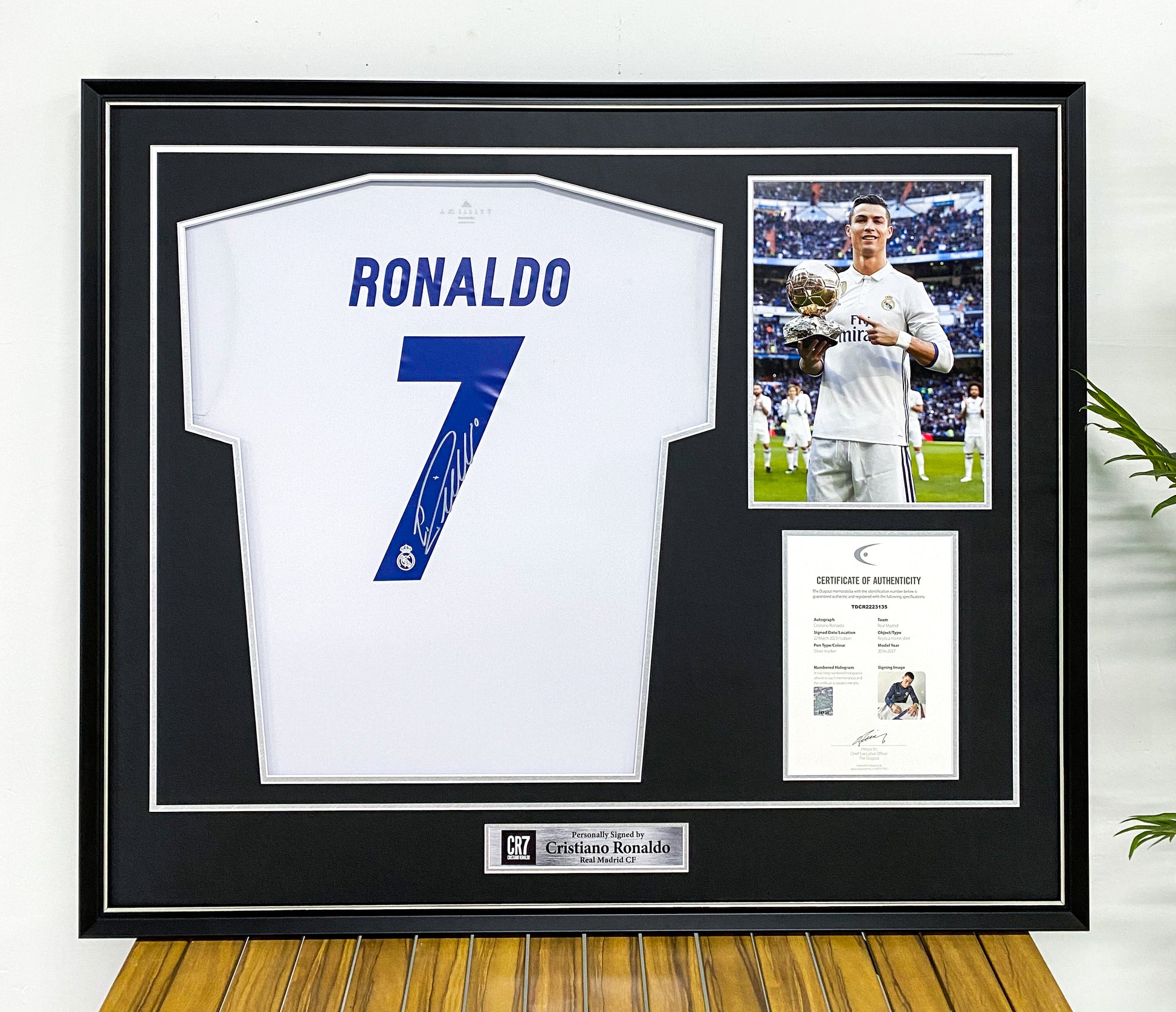 Real Madrid CF Cristiano Ronaldo Autographed Jersey with Personalized Custom Design Framed 000011