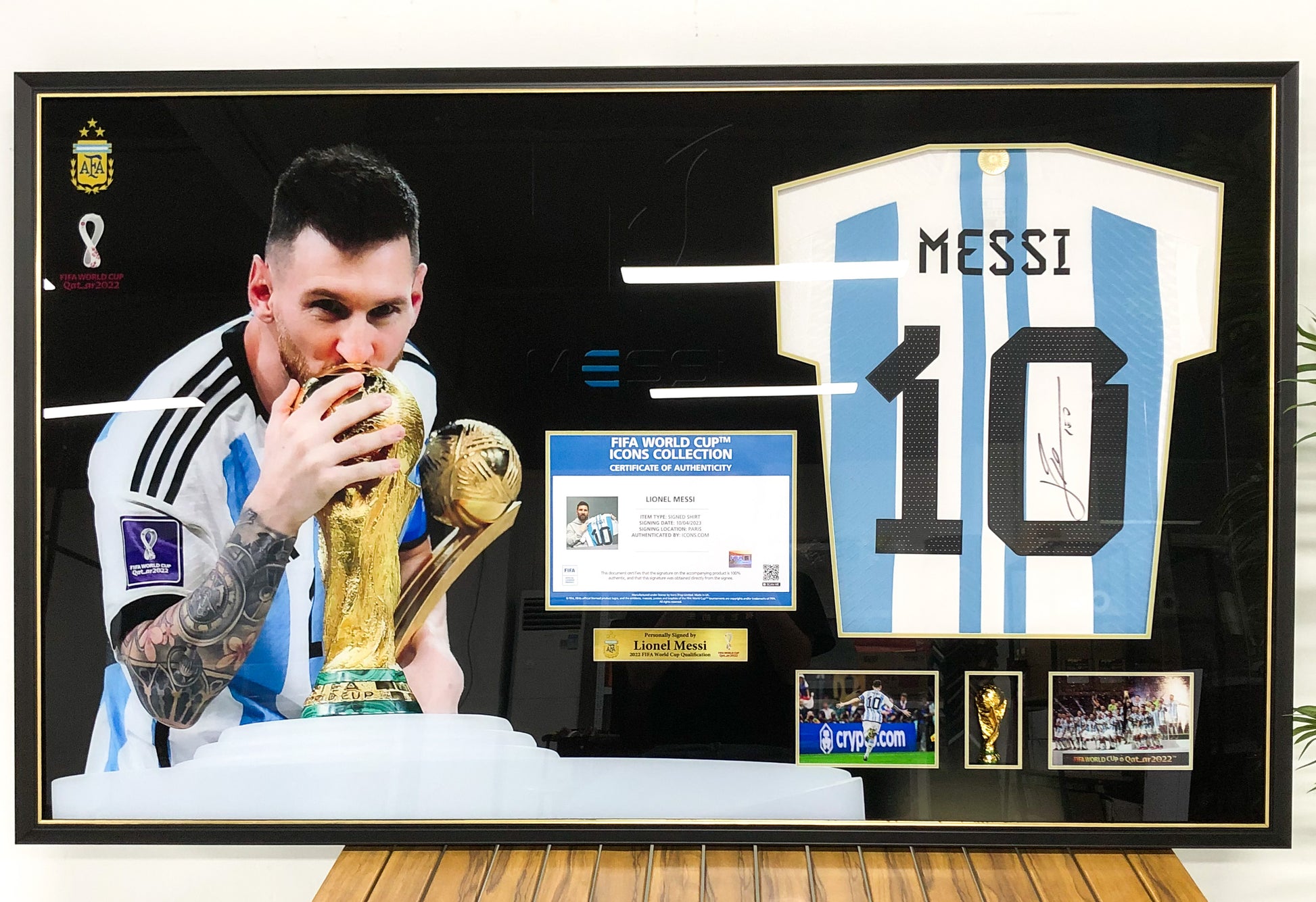 Argentina Lionel Messi Autographed Jersey with Personalized Custom Design Framed 000014