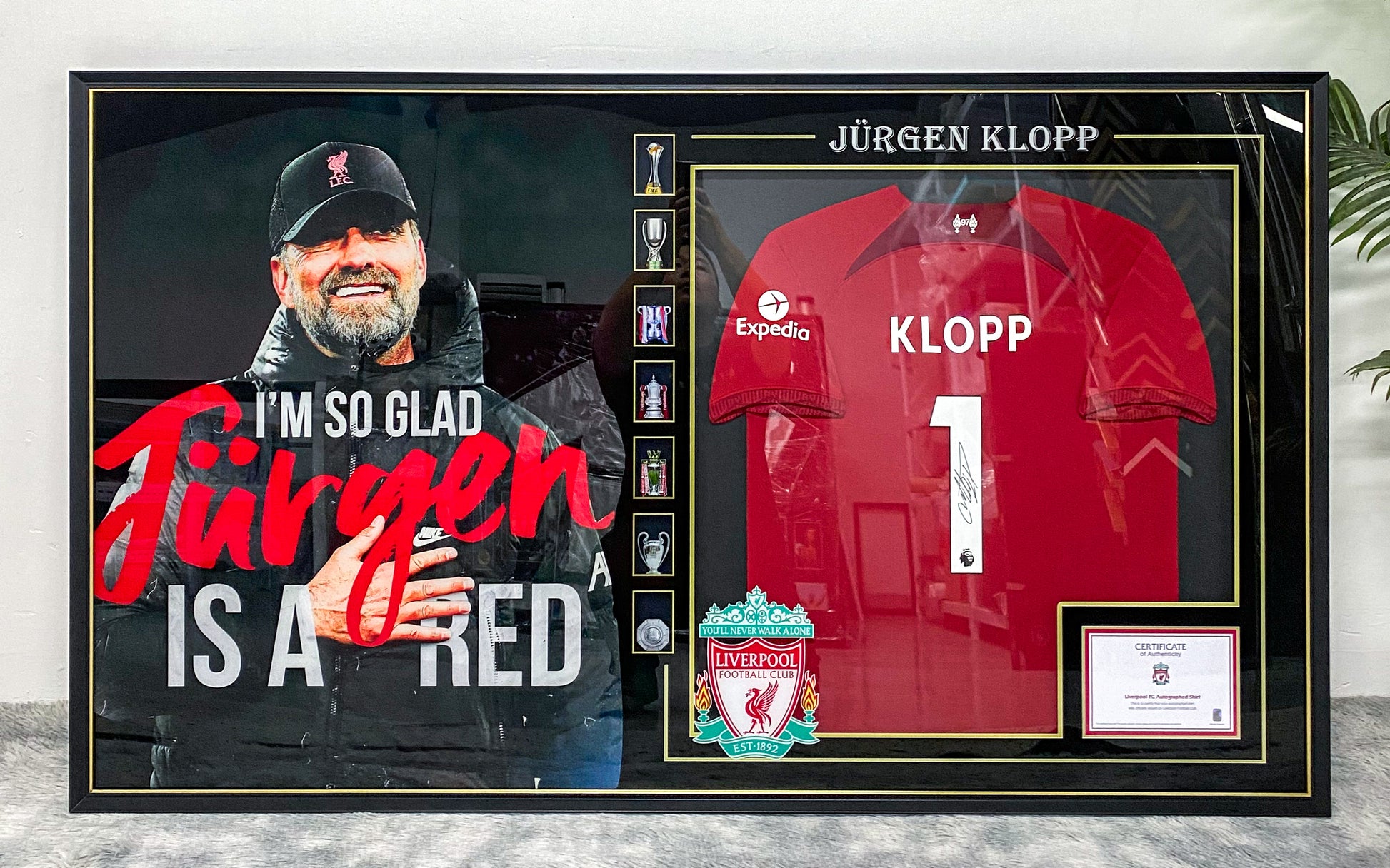 Liverpool FC Jürgen Klopp Autographed Jersey with Personalized Custom Design Framed 00002