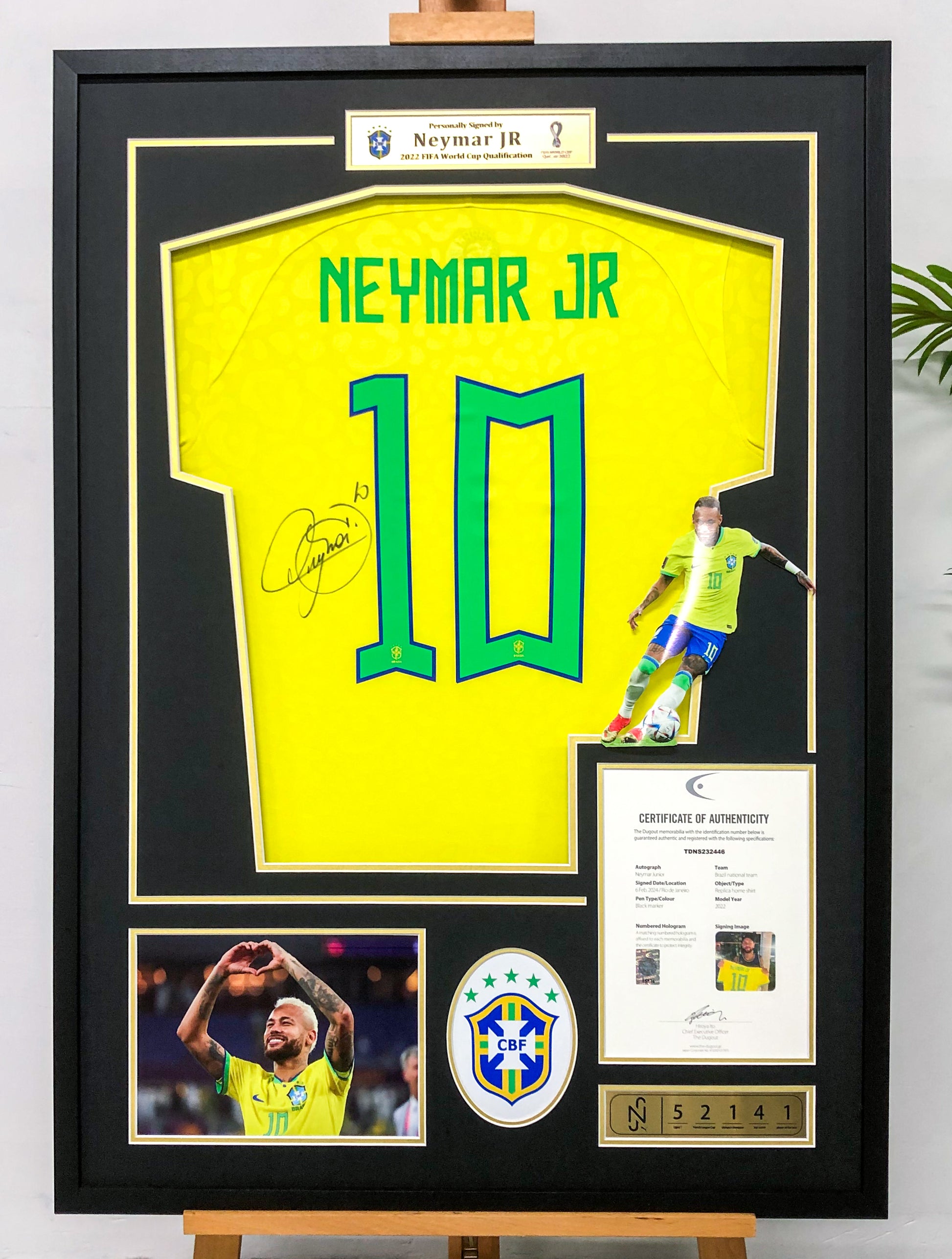Brazil national team Neymar JR Autographed Jersey with Personalized Custom Design Framed 00005