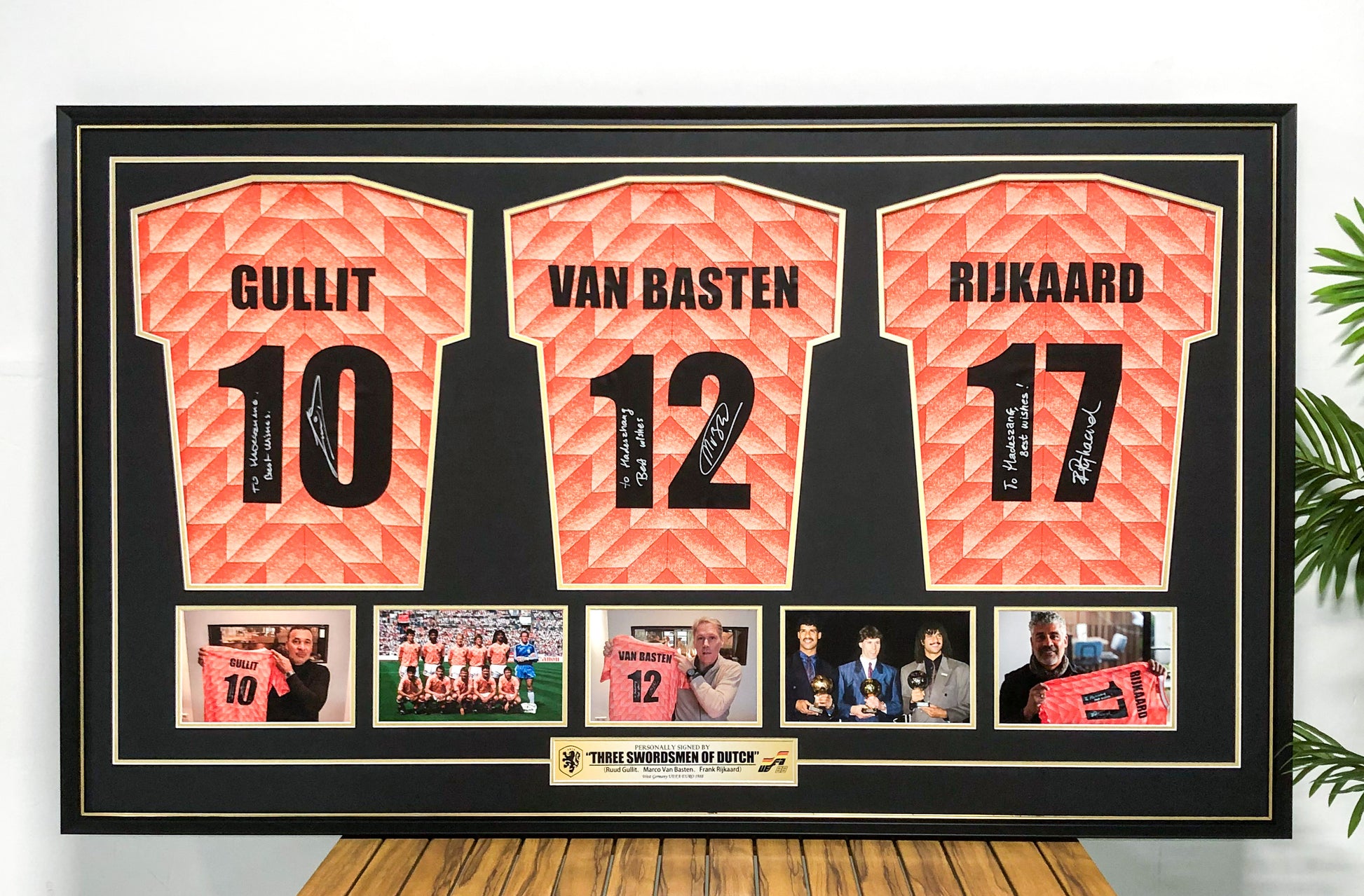 Netherlands national team GULLIT VAN BASTEN RIJKAARD Autographed Jersey with Personalized Custom Design Framed
