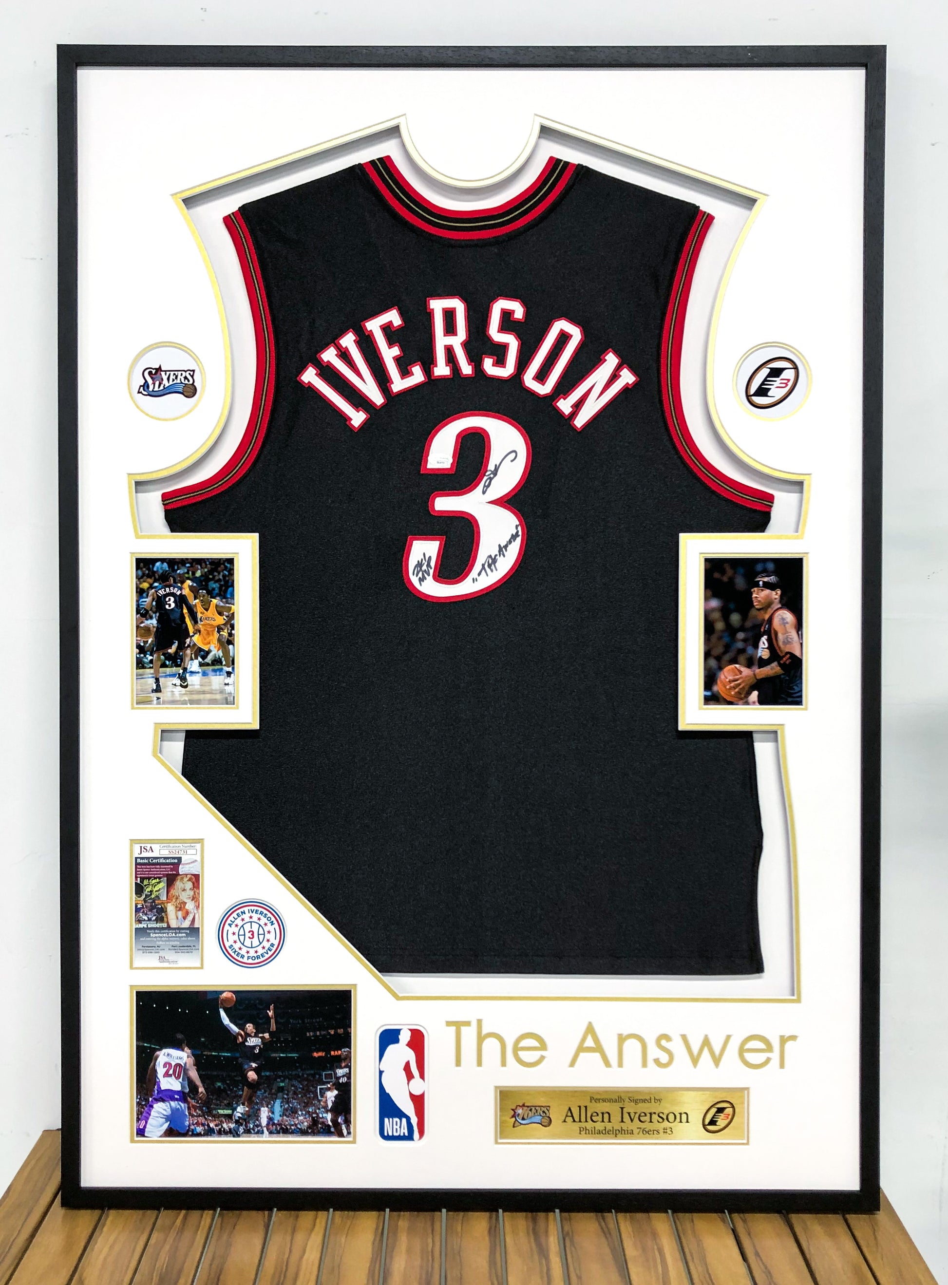 Philadelphia 76ers Allen Iverson Autographed Jersey with Personalized Custom Design Framed 00002