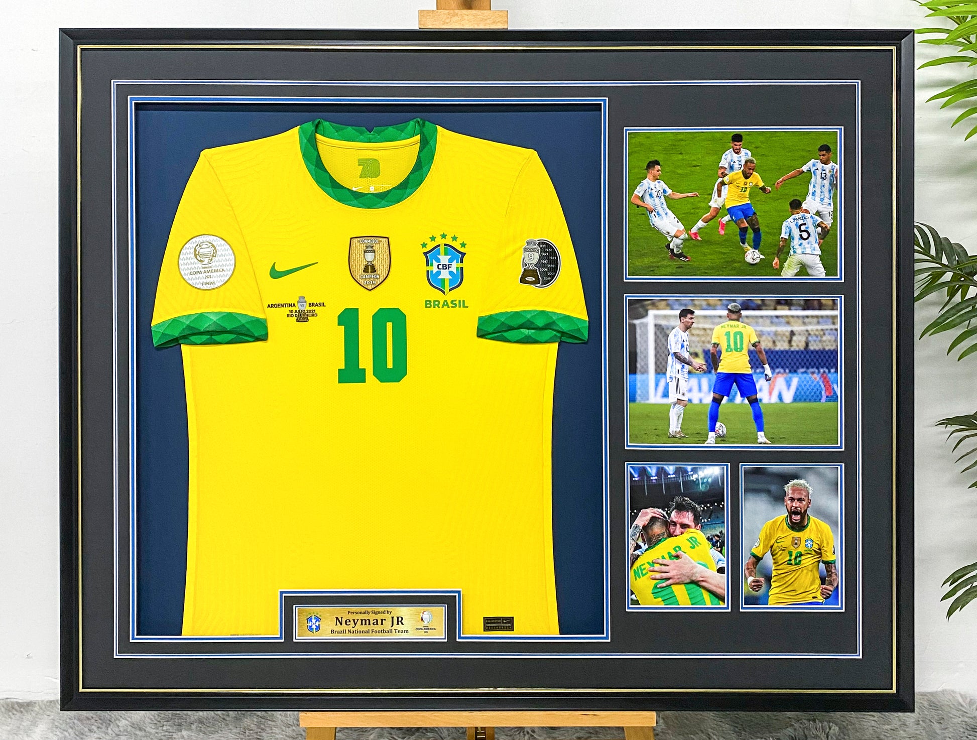 Brazil national team Neymar JR Autographed Jersey with Personalized Custom Design Framed 00001