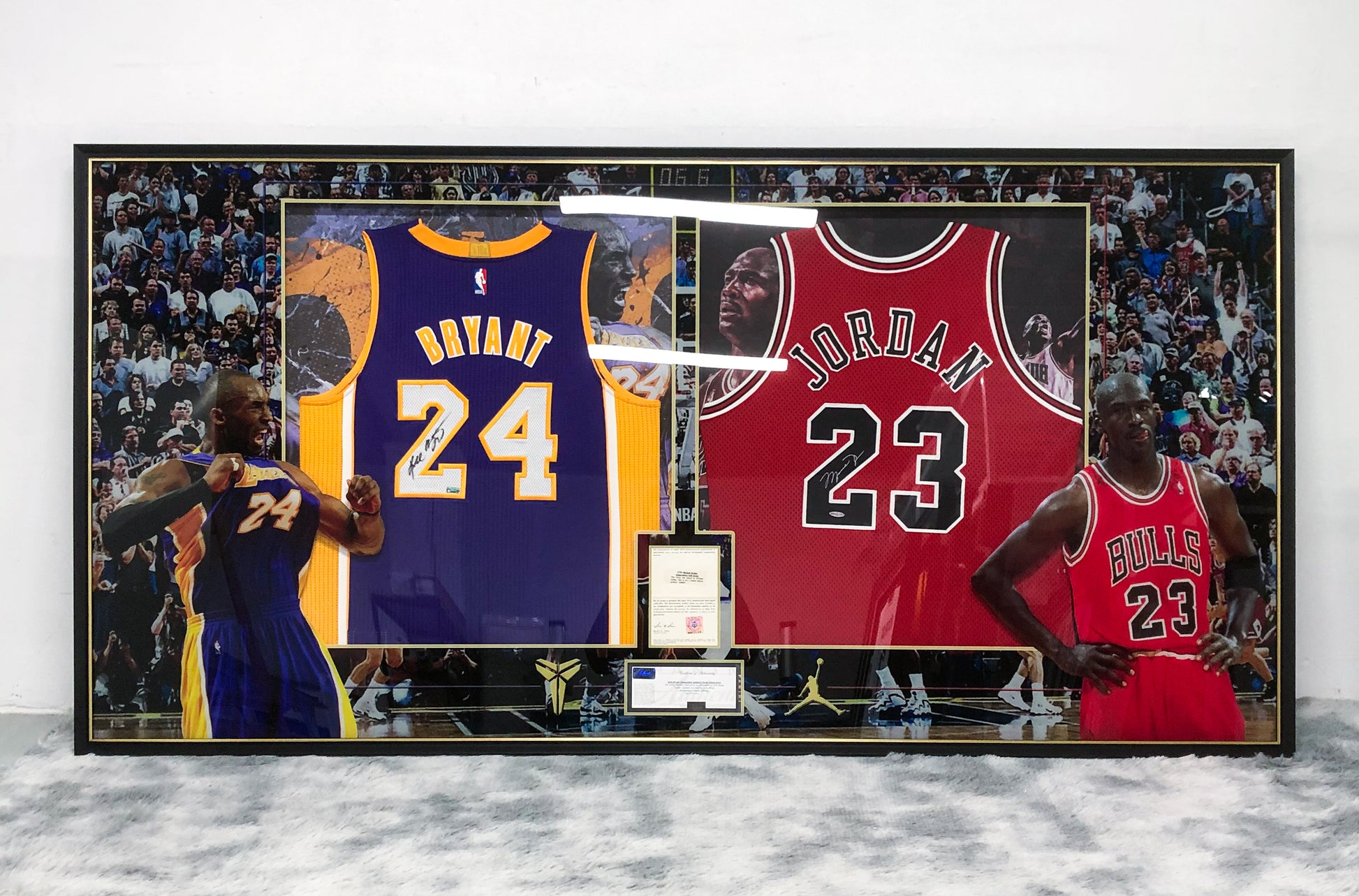 Michael Jordan Kobe Bryant Autographed Jersey with Personalized Custom Design Framed 00002