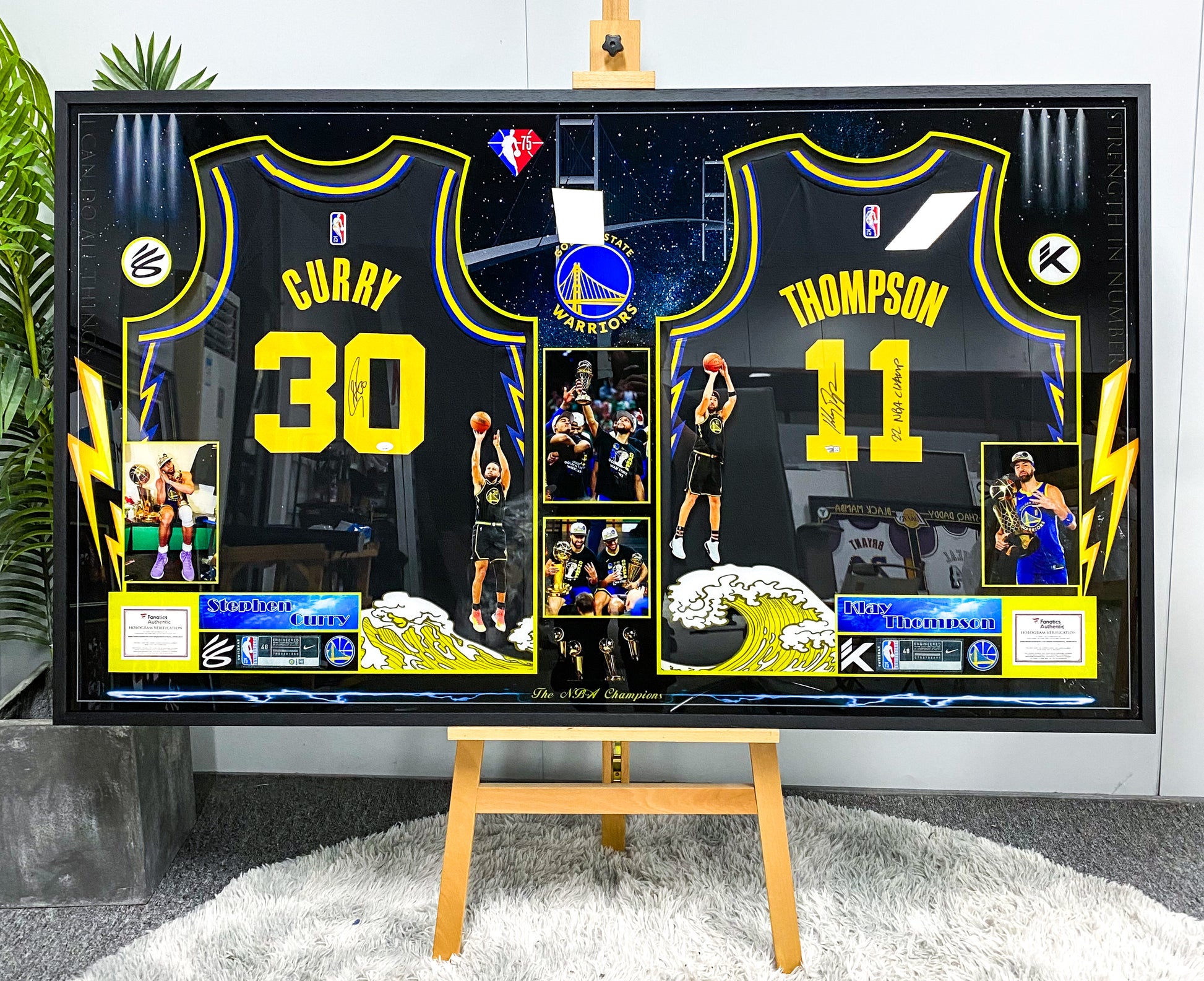 Golden State Warriors player combination Curry Thompson Autographed Jersey with Personalized Custom Design Framed 00003