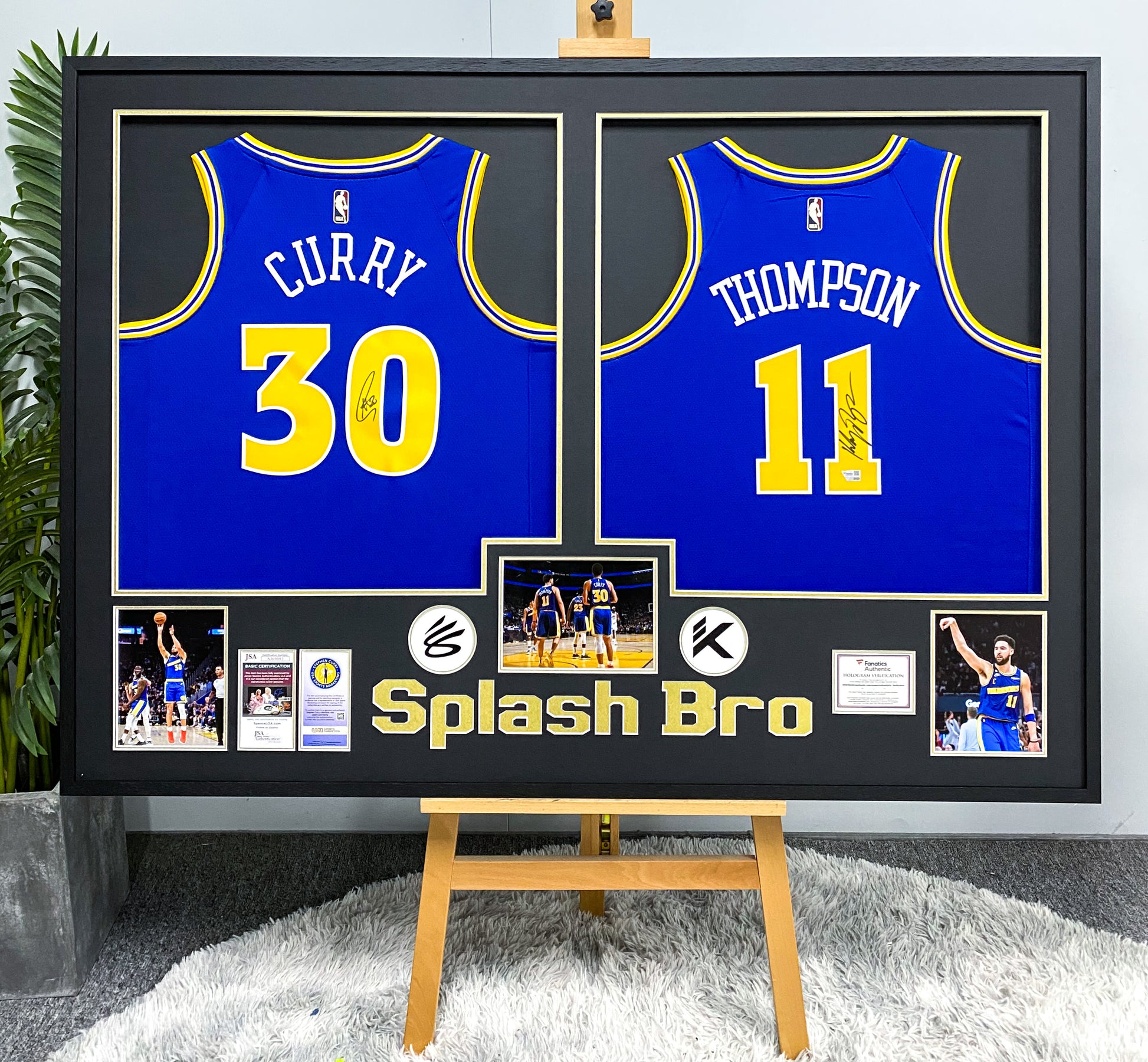 Golden State Warriors player combination Curry Thompson Autographed Jersey with Personalized Custom Design Framed 00004