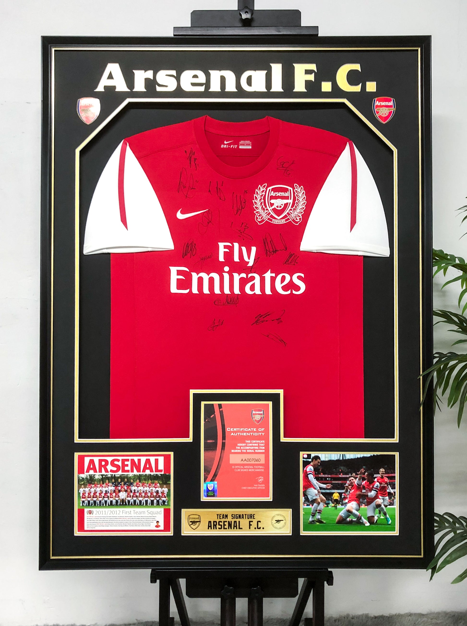 Arsenal F.C. Autographed Jersey with Personalized Custom Design Framed 00003