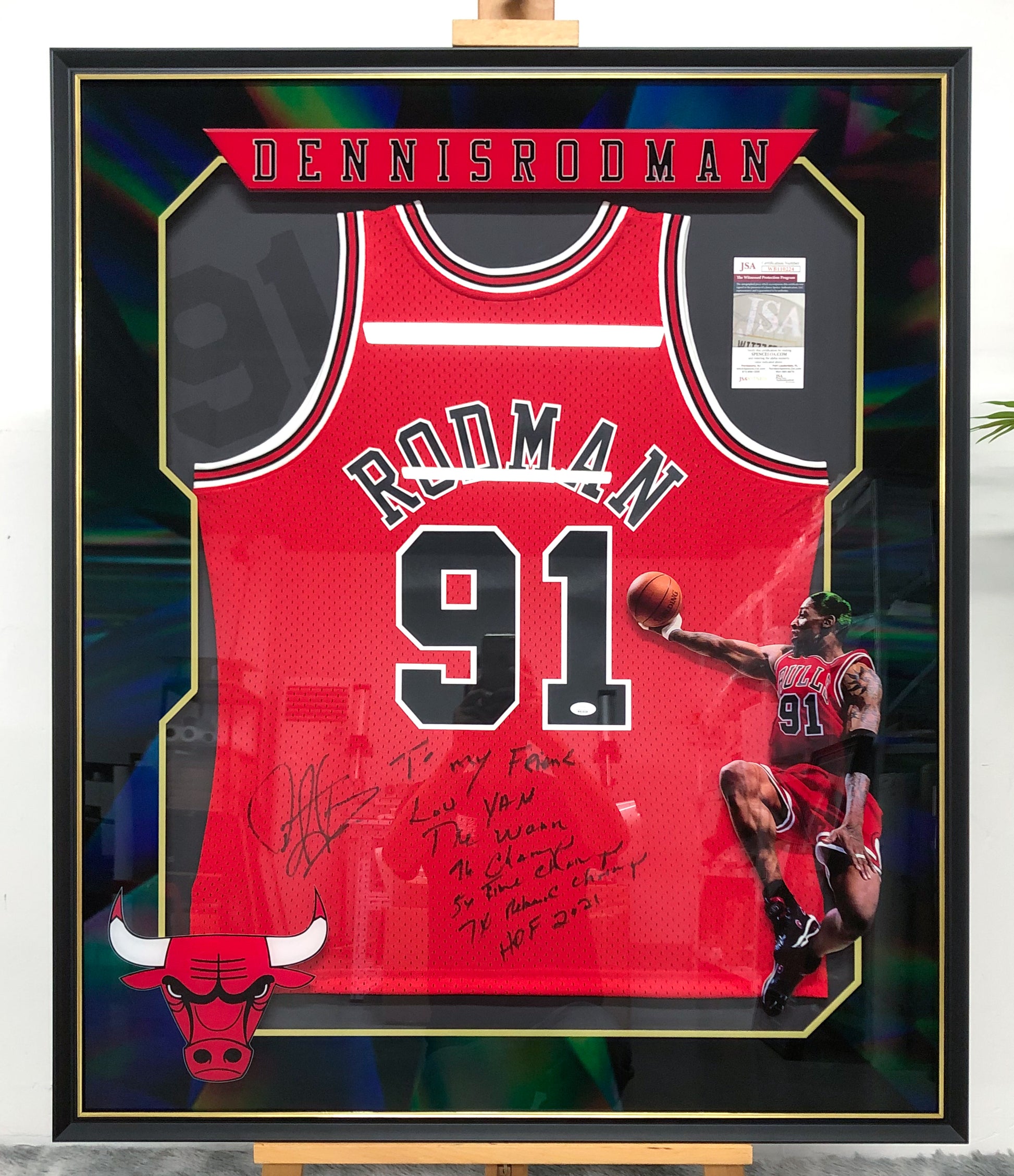 Chicago Bulls Dennis Rodman Autographed Jersey with Personalized Custom Design Framed 00001