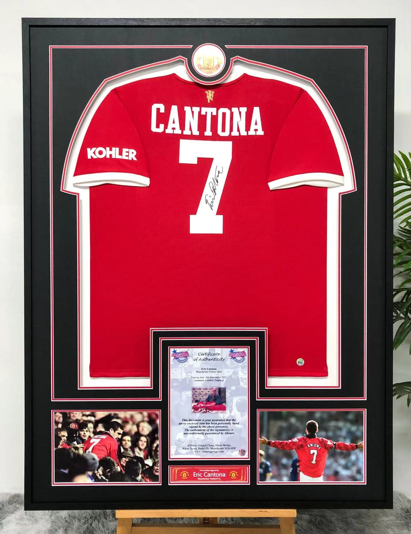 Manchester United Eric Cantona Autographed Jersey with Personalized Custom Design Framed 00065