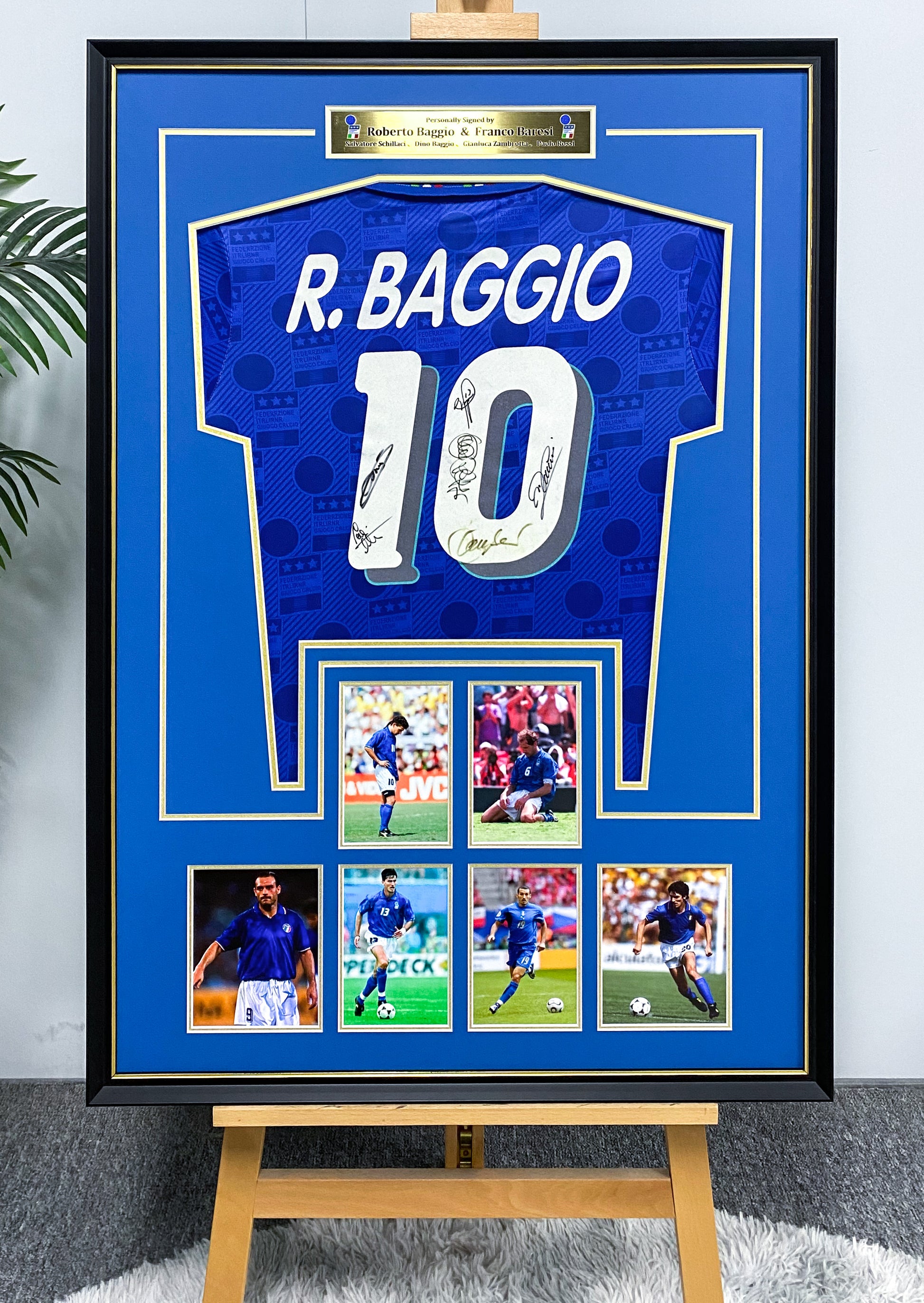 Italy national team Roberto Baggio Autographed Jersey with Personalized Custom Design Framed 00002