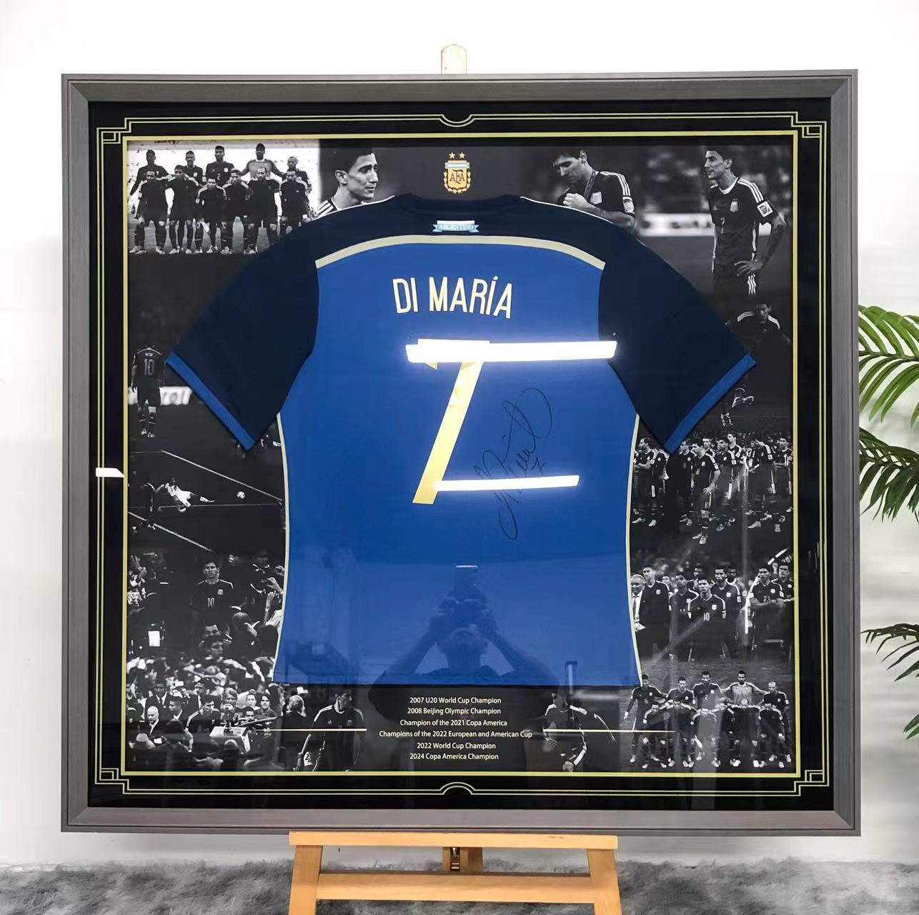 Argentina Ángel Di María Autographed Jersey with Personalized Custom Design Framed 00009