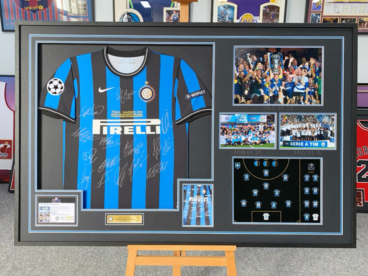 F.C. Internazionale Milano Autographed Jersey with Personalized Custom Design Framed 00002