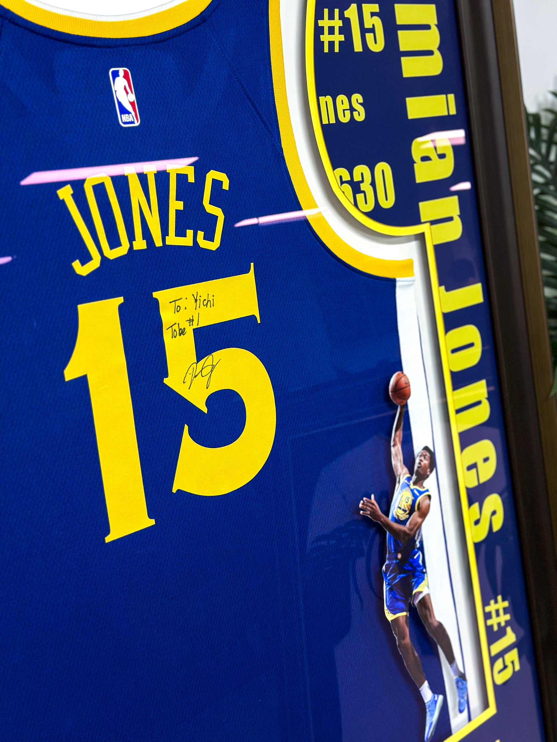 Golden State Warriors Jones Autographed Jersey with Personalized Custom Design Framed 000065