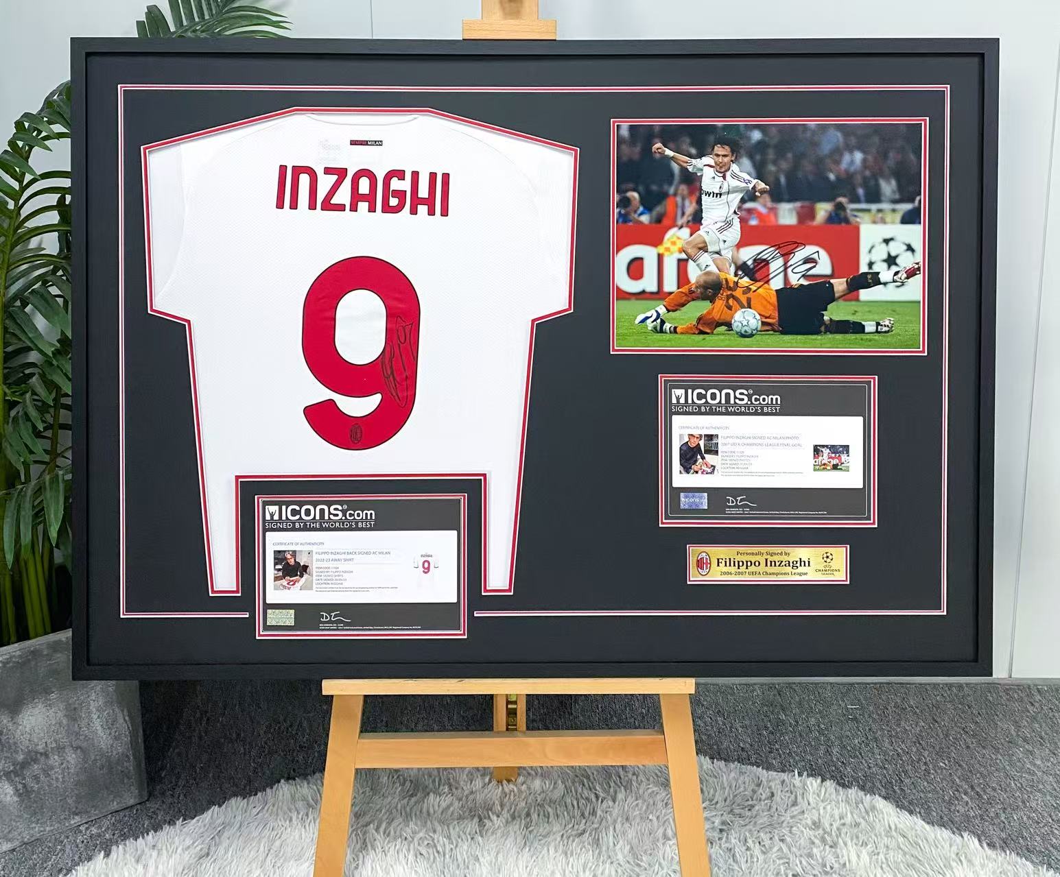A.C. Milan Filippo Inzaghi Autographed Jersey with Personalized Custom Design Framed 000013