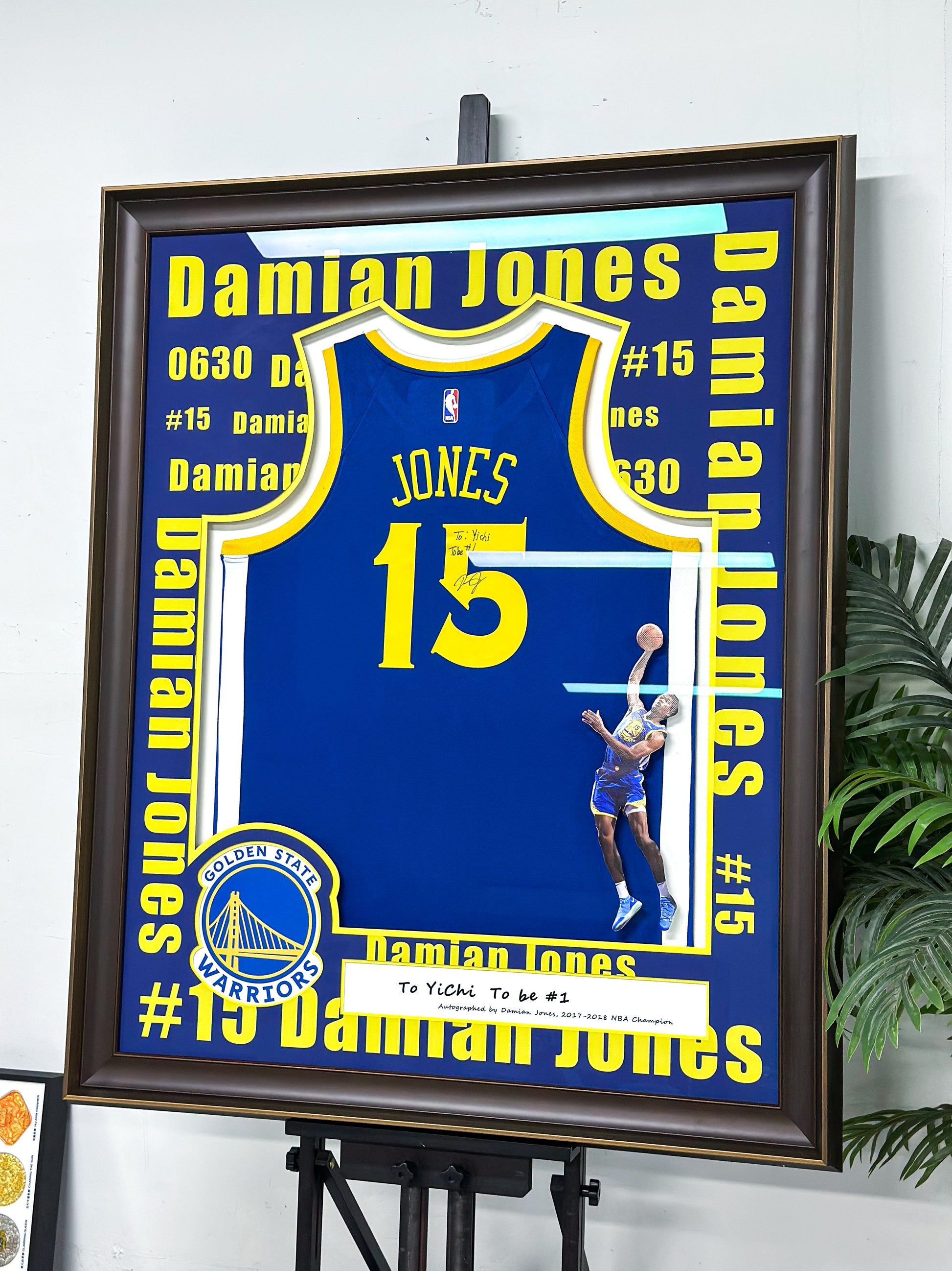 Golden State Warriors Jones Autographed Jersey with Personalized Custom Design Framed 000065