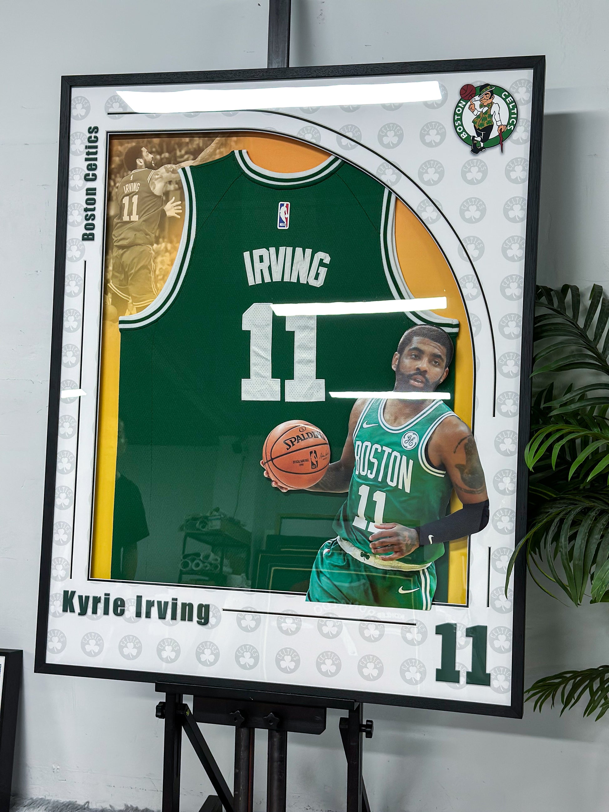 Boston Celtics Kyrie Irving Autographed Jersey with Standard Design Framed 00008
