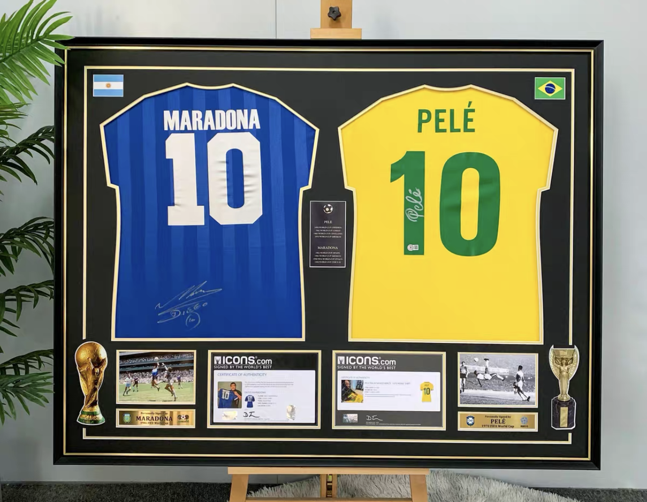 PELÉ MARADONA Autographed Jersey with Personalized Custom Design Framed 000050