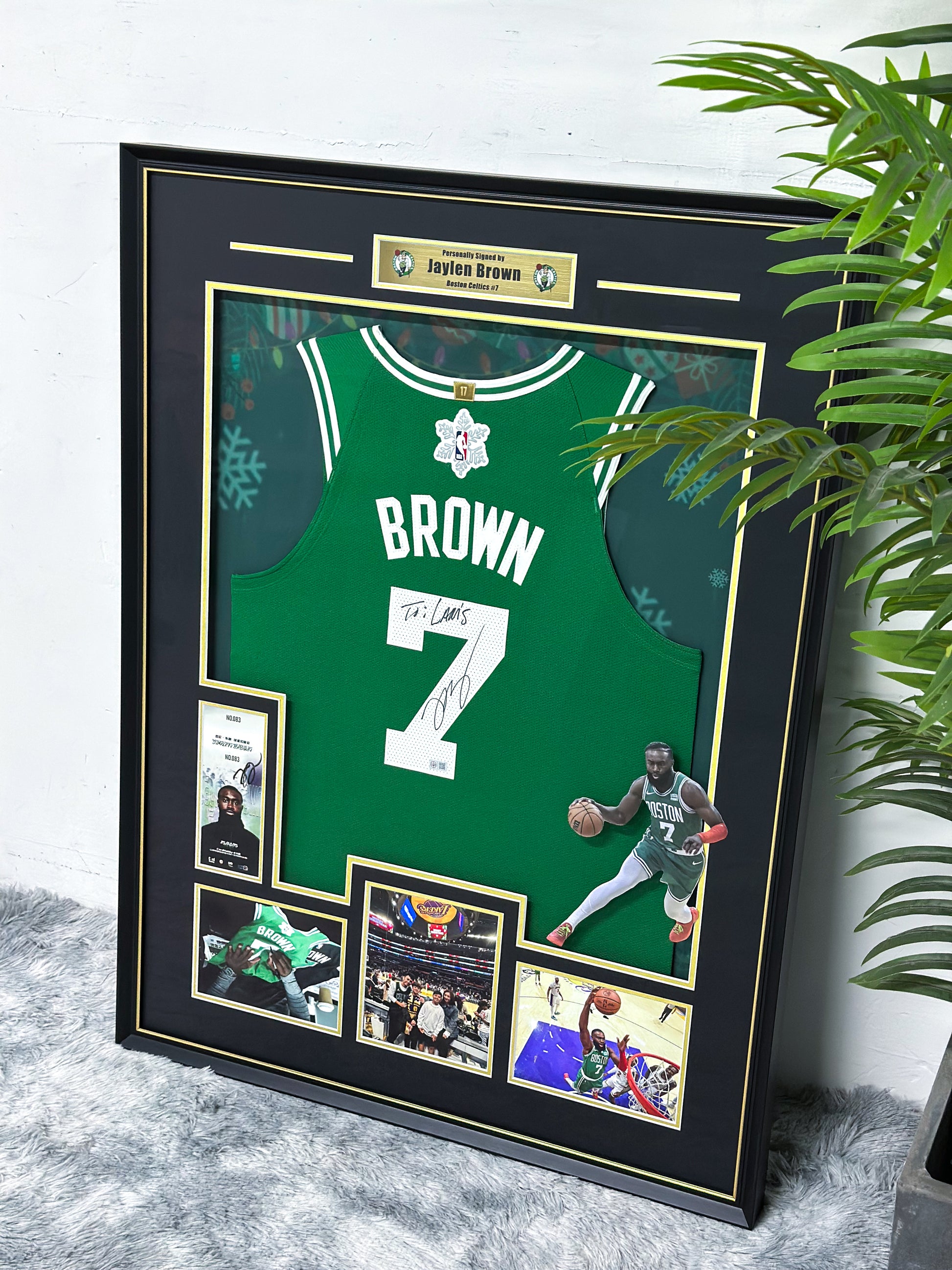 Boston Celtics Jaylen Brown Autographed Jersey with Standard Design Framed 00065