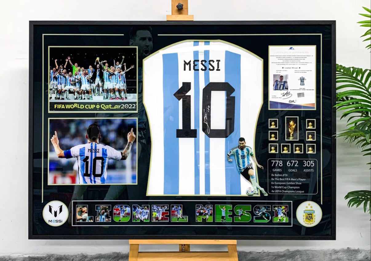 Argentina Lionel Messi Autographed Jersey with Personalized Custom Design Framed 000024