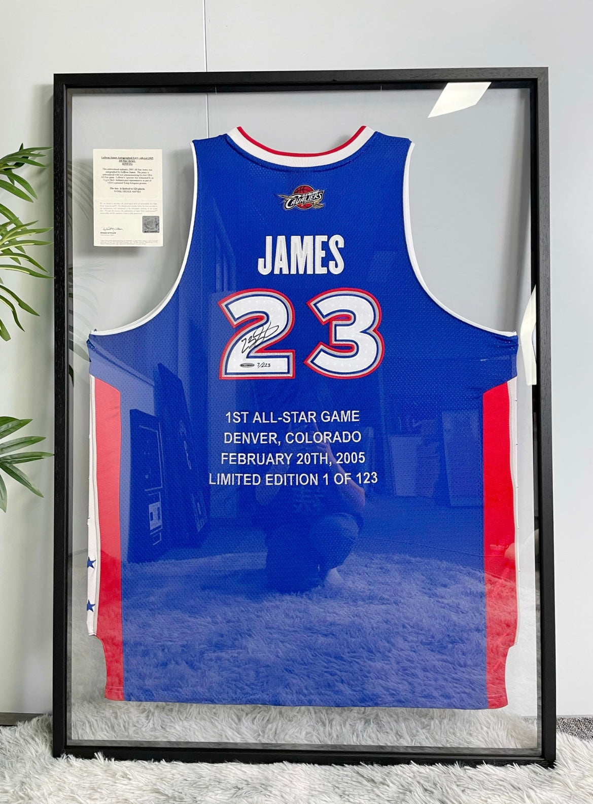 ALL-STAR LeBron James Autographed Jersey with Personalized Custom Design Framed 000044