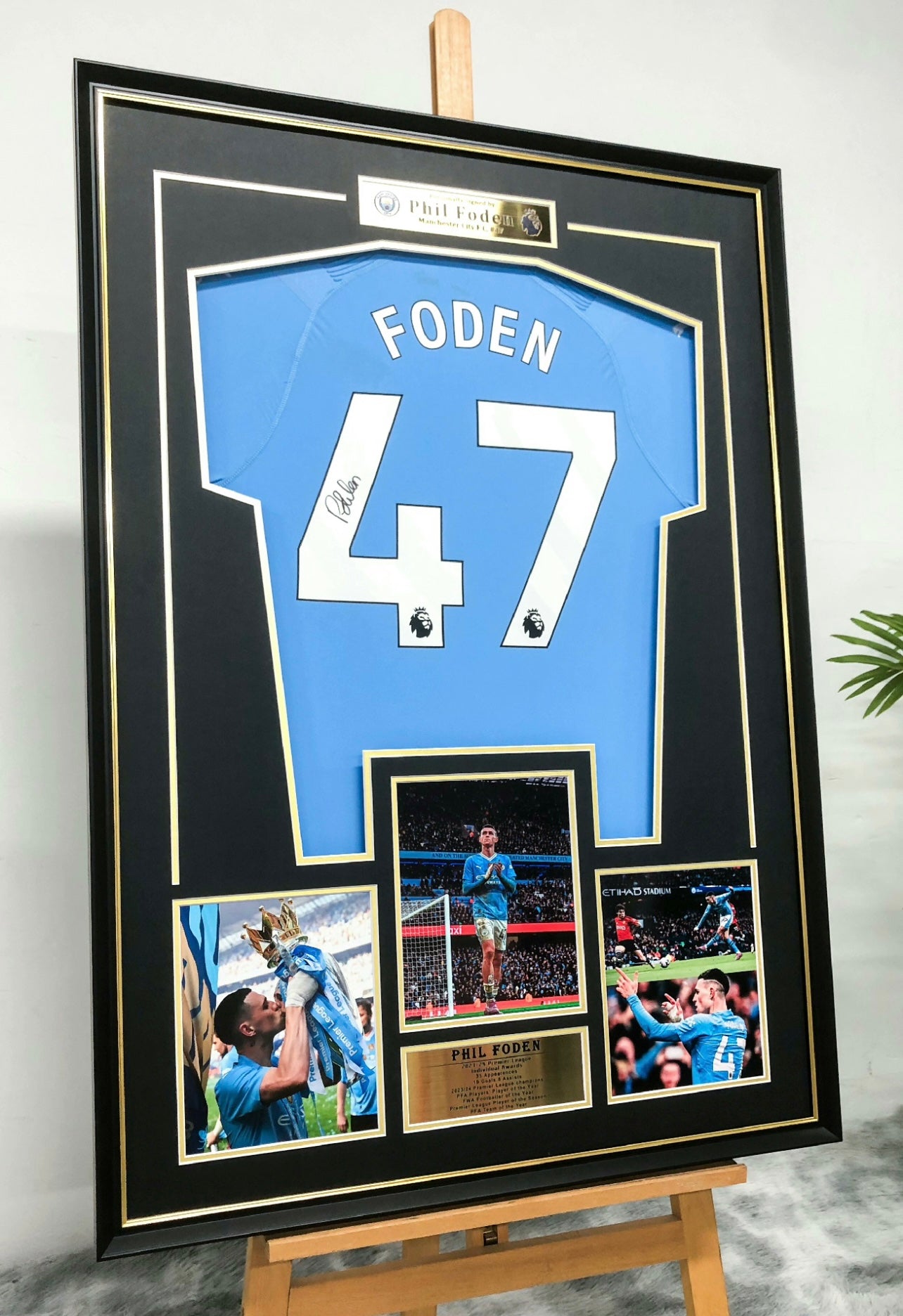 Manchester City FC Phil Foden Autographed Jersey with Personalized Custom Design Framed 00016