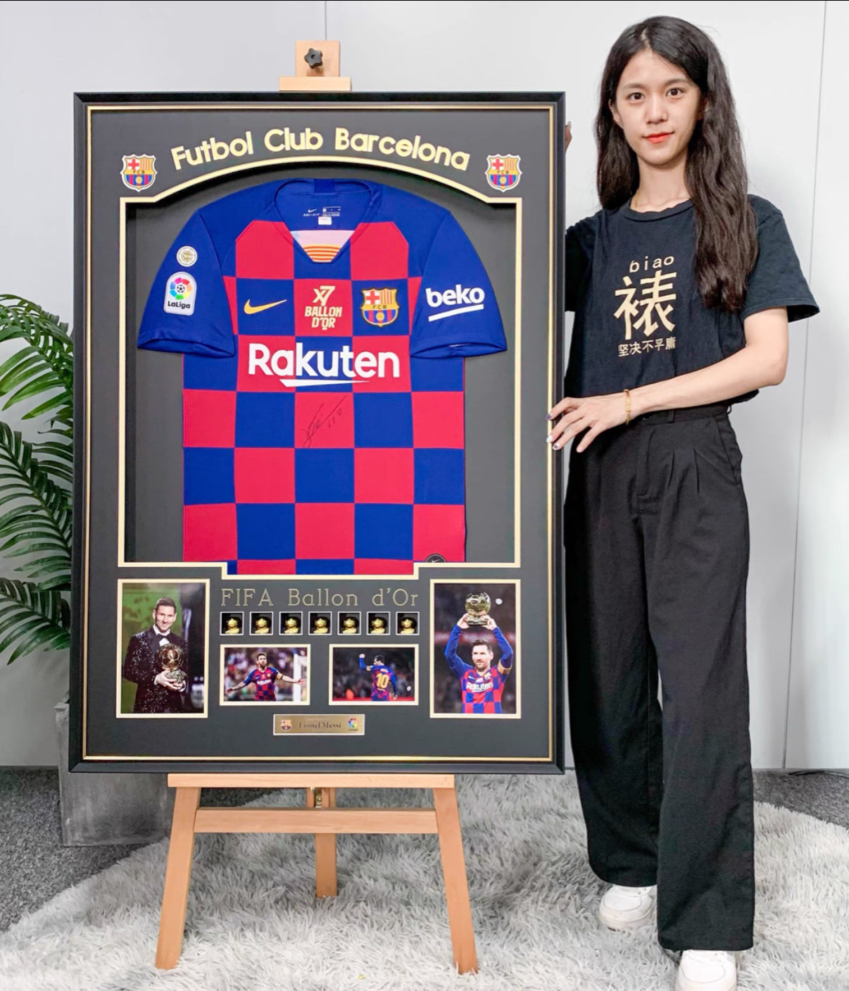 FC Barcelona Lionel Messi Autographed Jersey with Personalized Custom Design Framed 00009