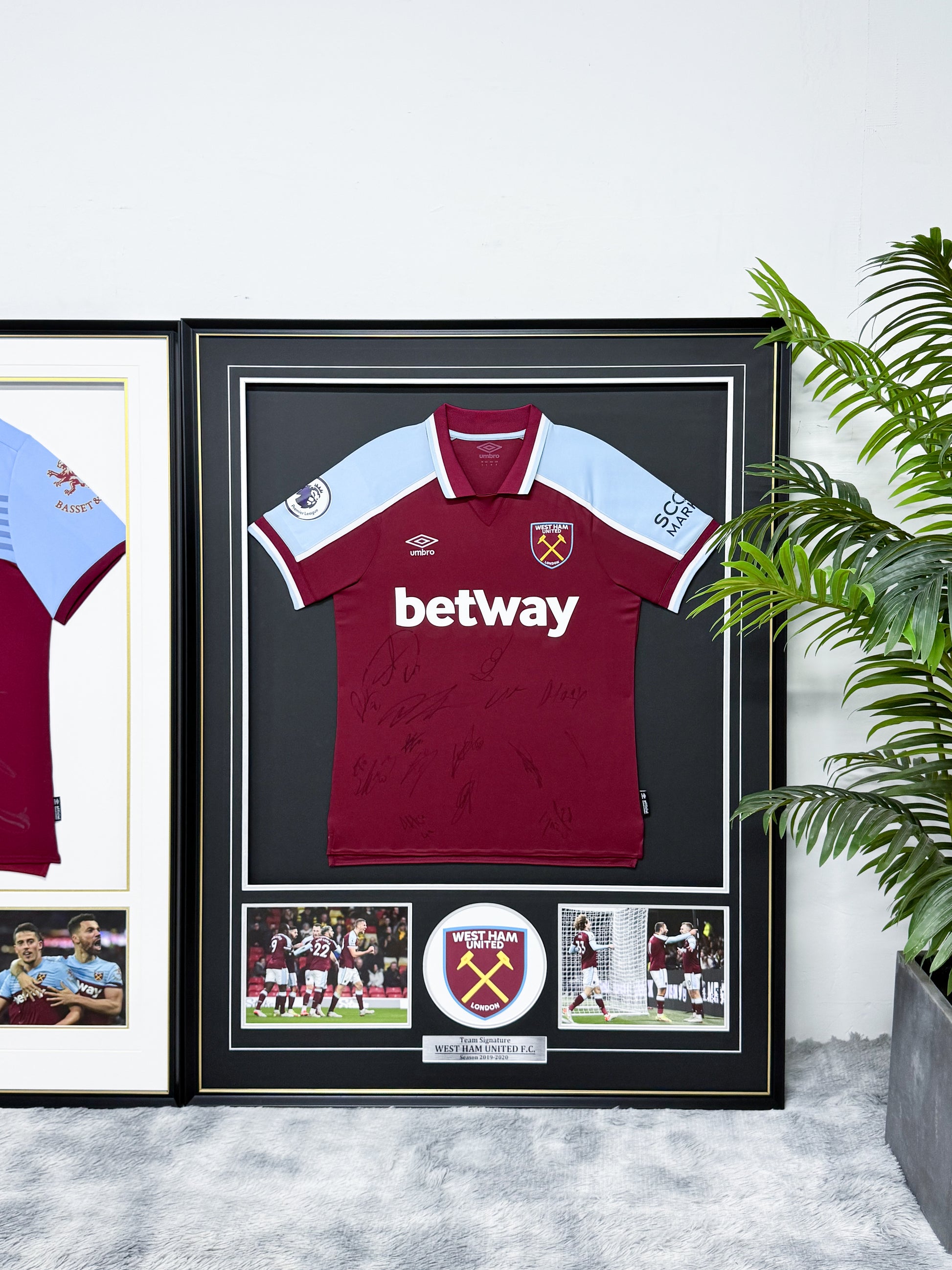 West Ham United F.C. Autographed Jersey with Personalized Custom Design Framed 00007