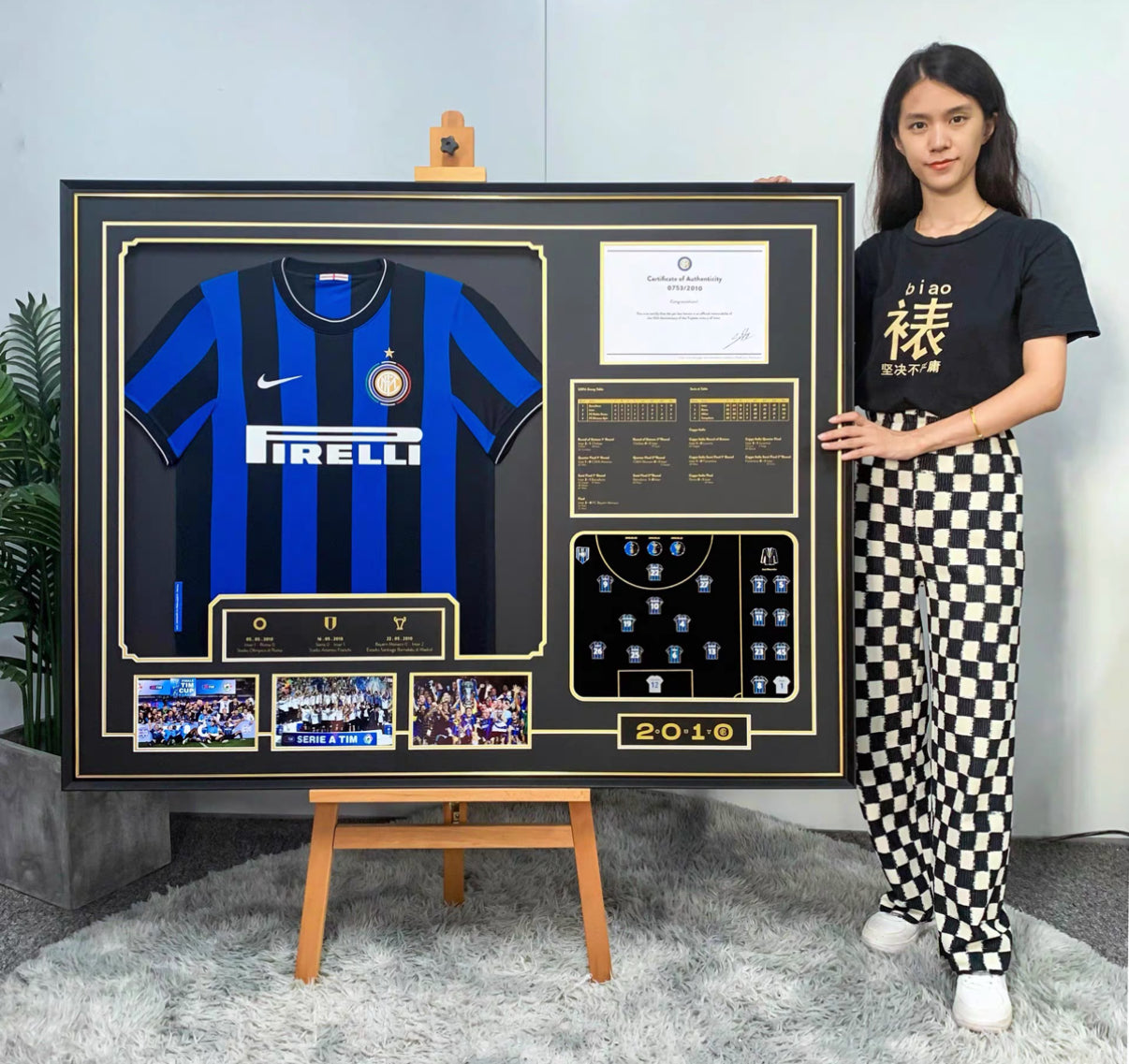 F.C. Internazionale Milano Autographed Jersey with Personalized Custom Design Framed 00001