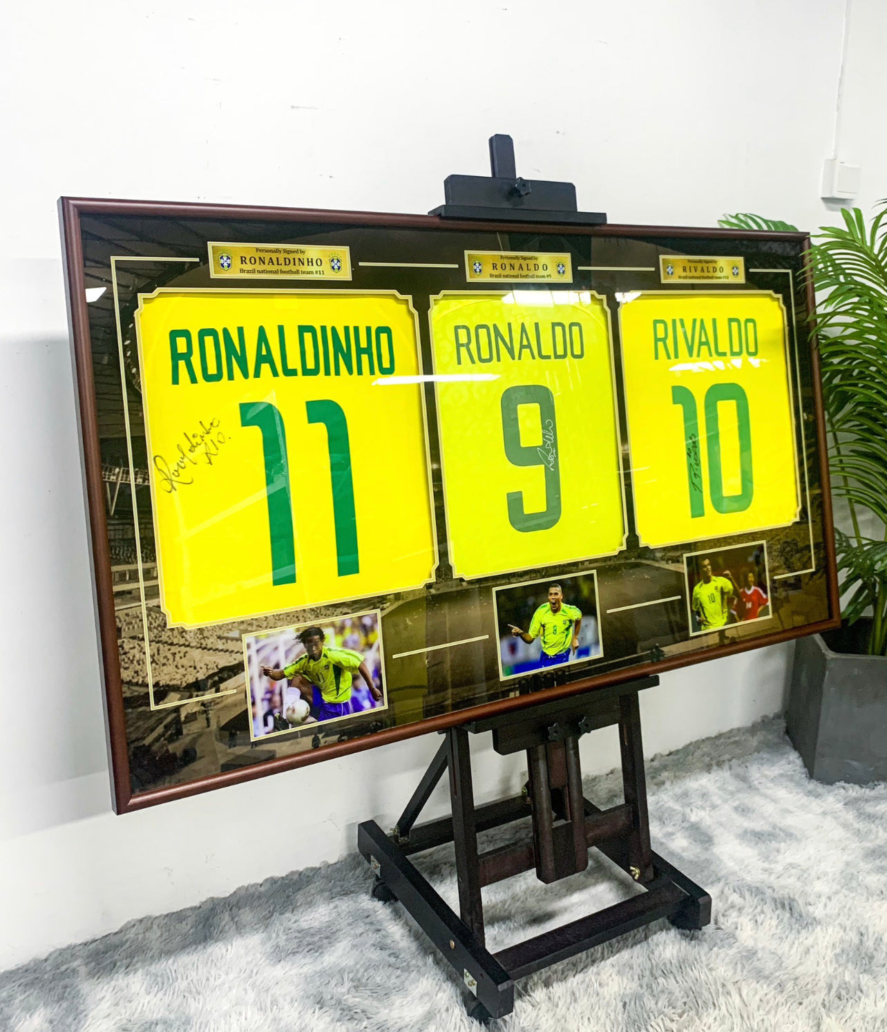 Brazil national team RONALDO RIVALDO Autographed Jersey with Personalized Custom Design Framed 00015