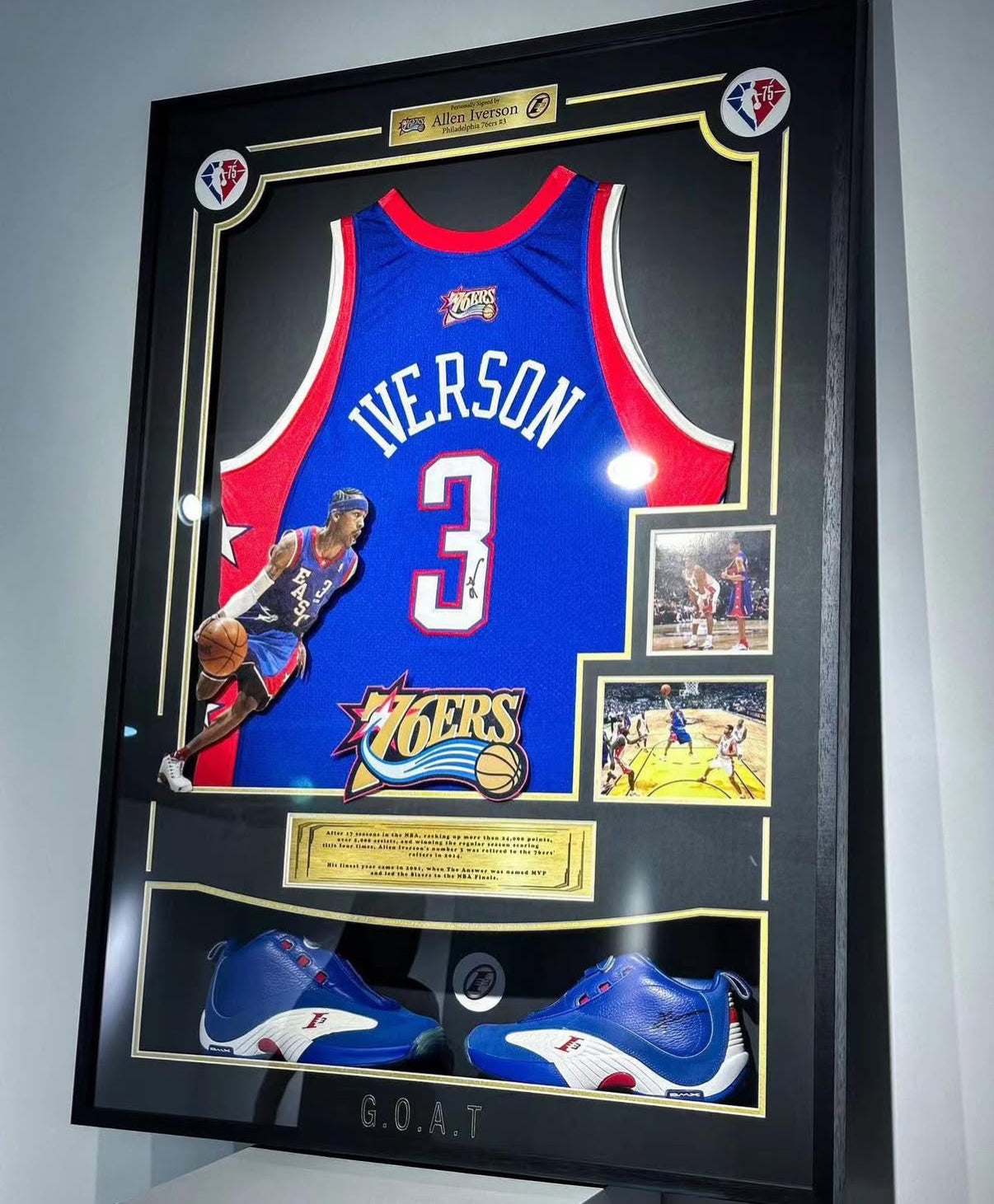 Philadelphia 76ers Allen Iverson Autographed Jersey with Personalized Custom Design Framed 000010