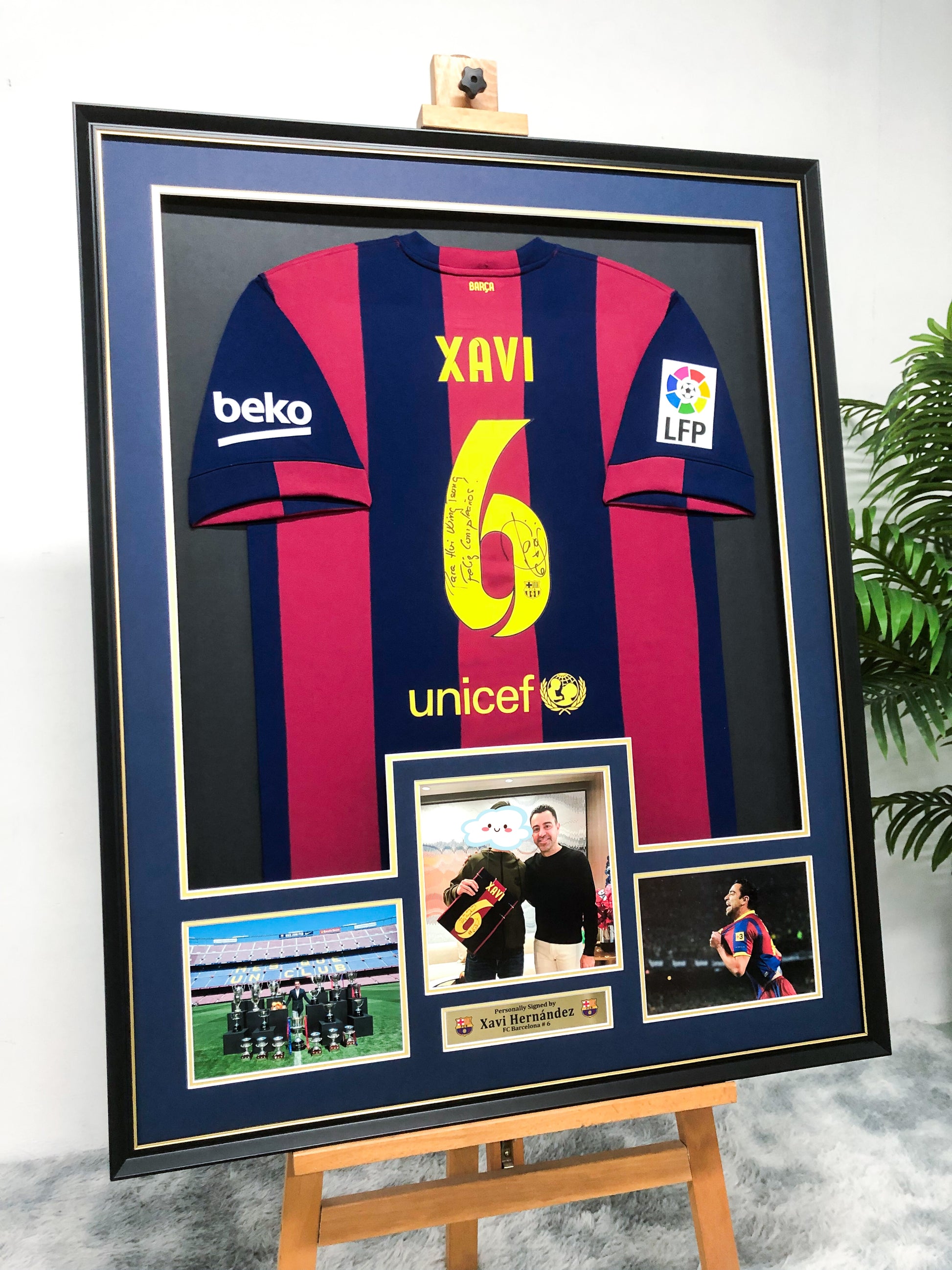 FC Barcelona XAVI Autographed Jersey with Personalized Custom Design Framed 000016