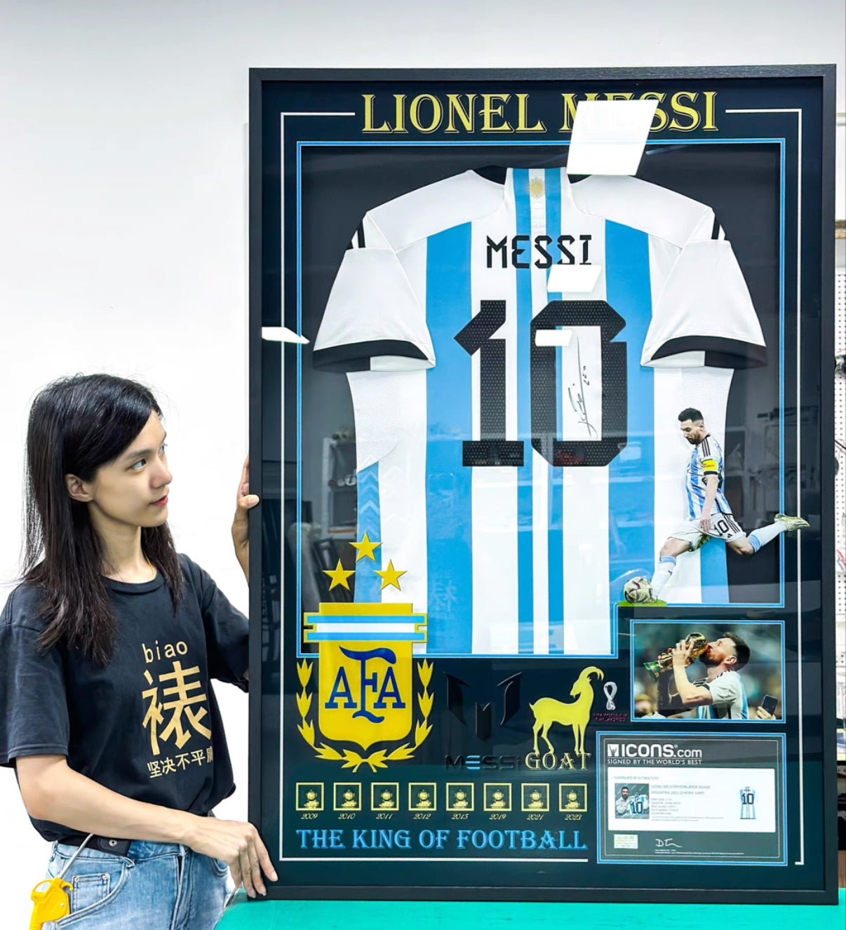 Argentina Lionel Messi Autographed Jersey with Personalized Custom Design Framed 000023