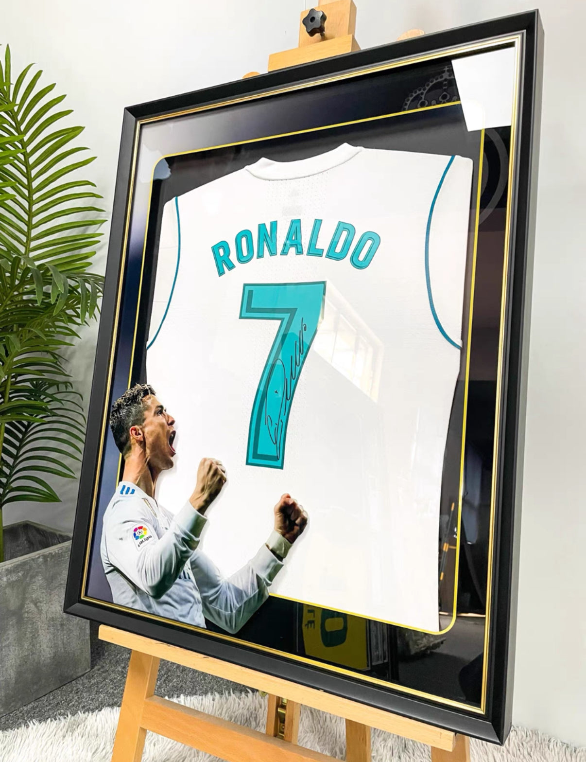 Real Madrid CF Cristiano Ronaldo Autographed Jersey with Personalized Custom Design Framed 000035