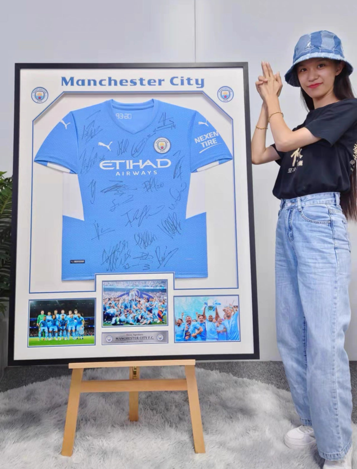 Manchester City FC Autographed Jersey with Personalized Custom Design Framed 00008