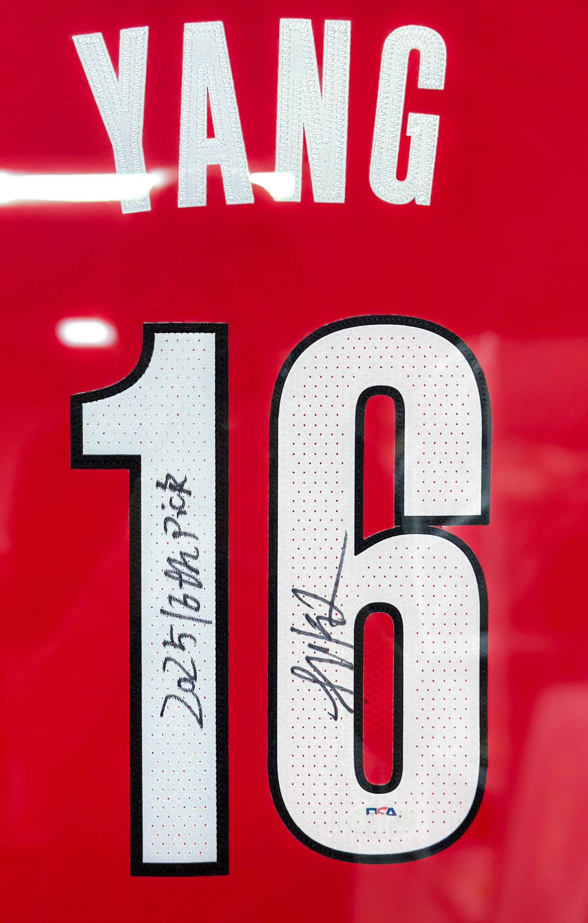 Portland Trail Blazers Yang Hansen Autographed Jersey with Personalized Custom Design Framed 000062