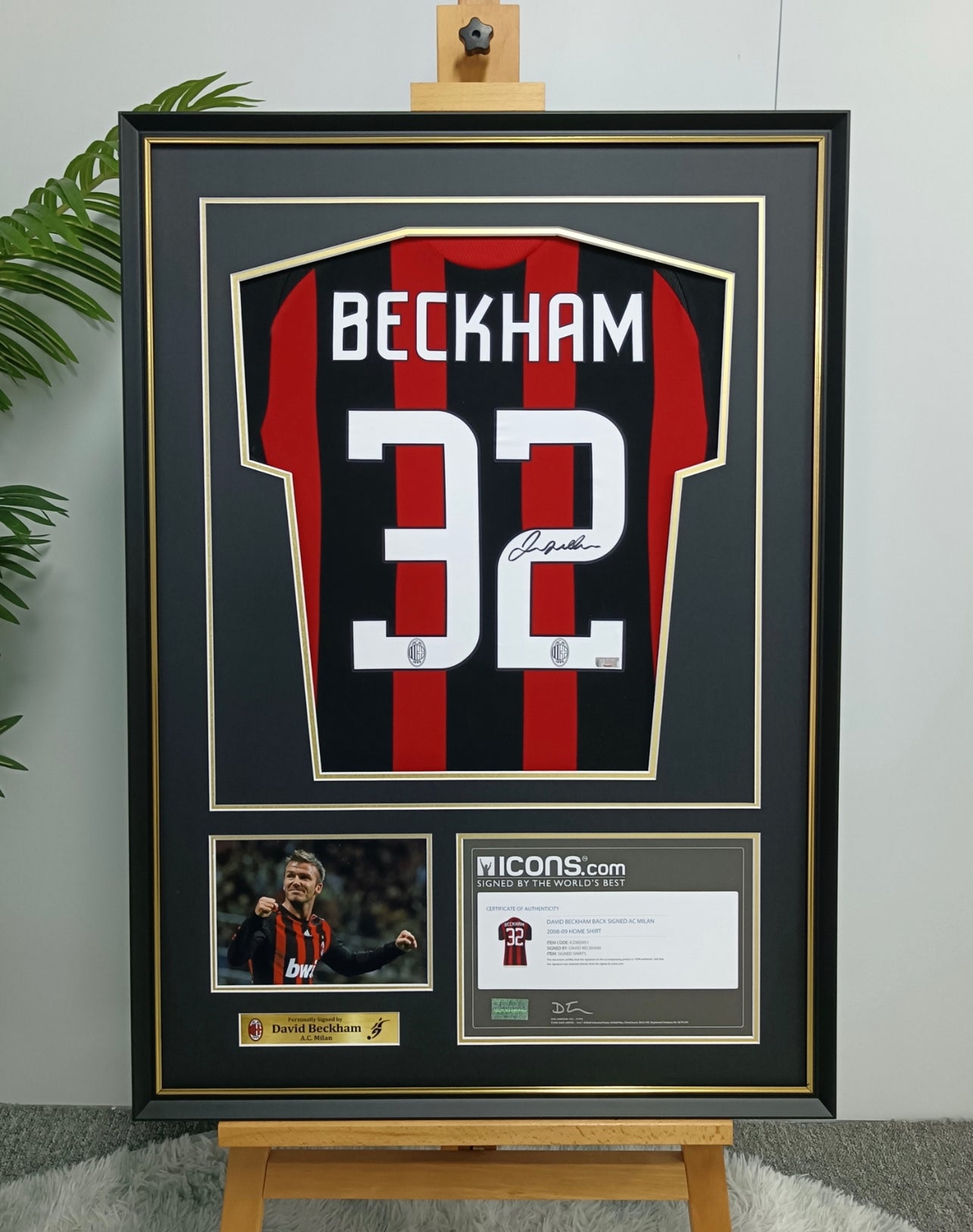 A.C. Milan David Beckham Autographed Jersey with Personalized Custom Design Framed 000016