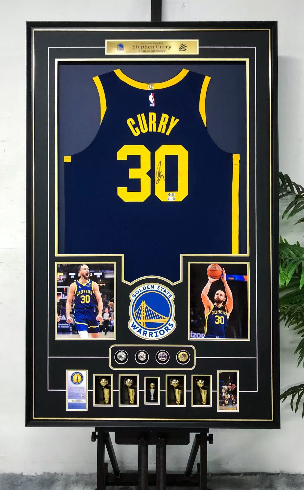 Golden State Warriors Stephen Curry Autographed Jersey with Personalized Custom Design Framed 000062