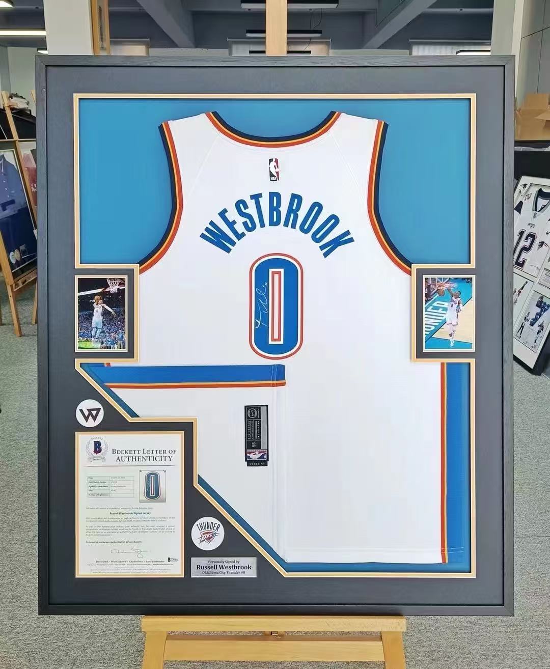 Oklahoma City Thunder Russell Westbrook Autographed Jersey with Personalized Custom Design Framed 00001