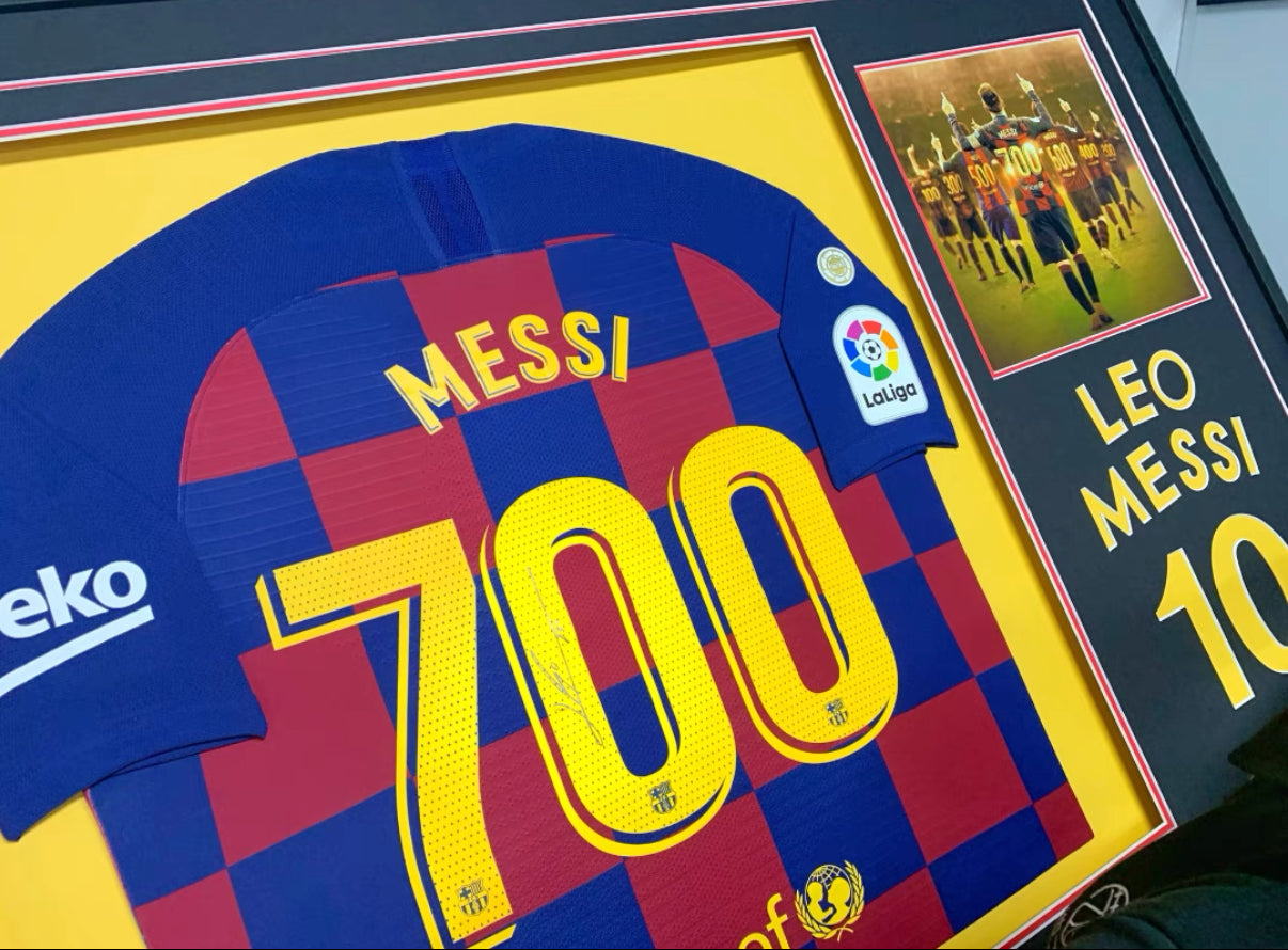 FC Barcelona Lionel Messi Autographed Jersey with Personalized Custom Design Framed 00003
