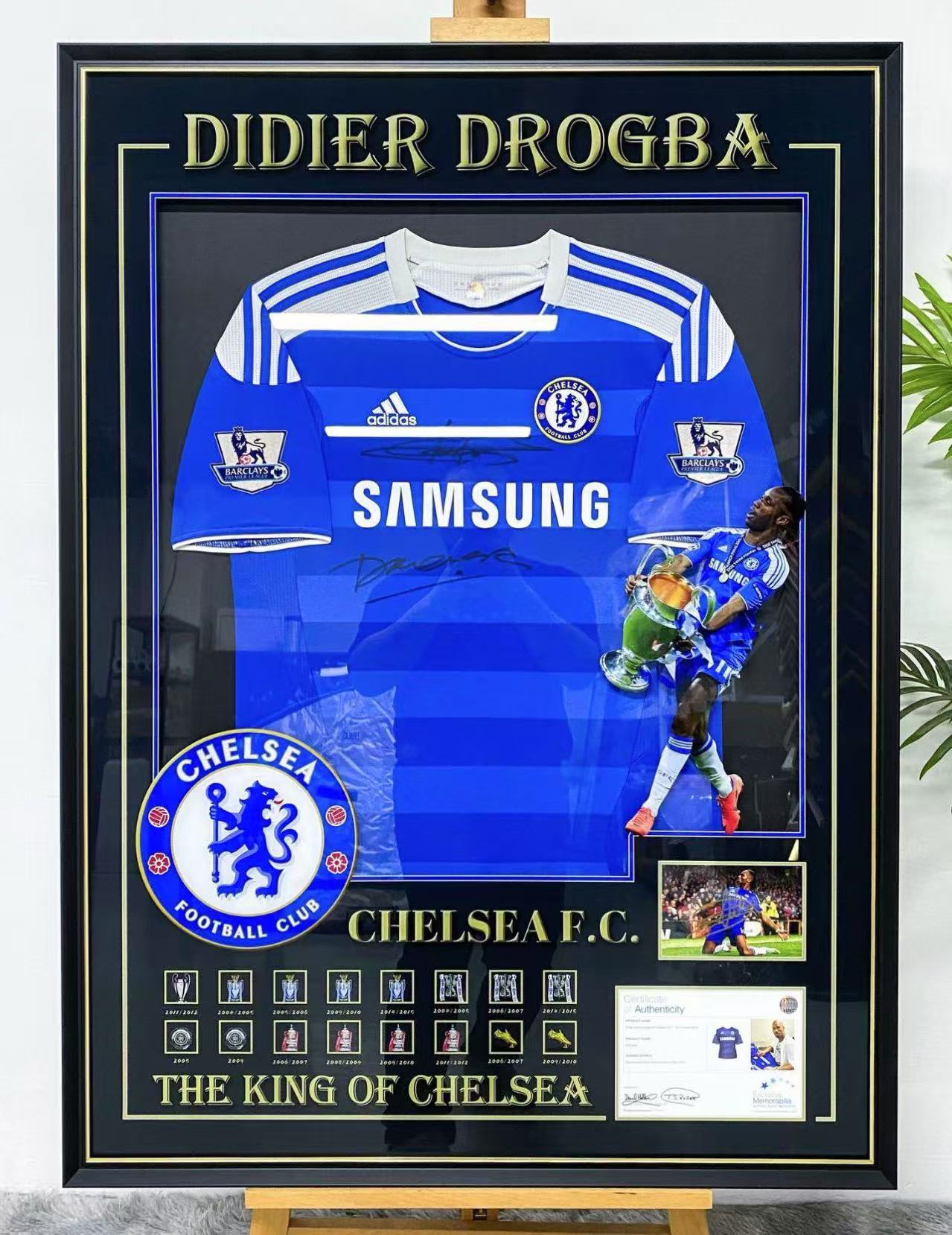 Chelsea FC Didier Drogba Autographed Jersey with Personalized Custom Design Framed 00008