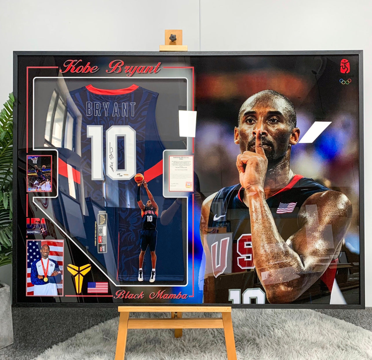 USA Kobe Bryant Autographed Jersey with Personalized Custom Design Framed 00010